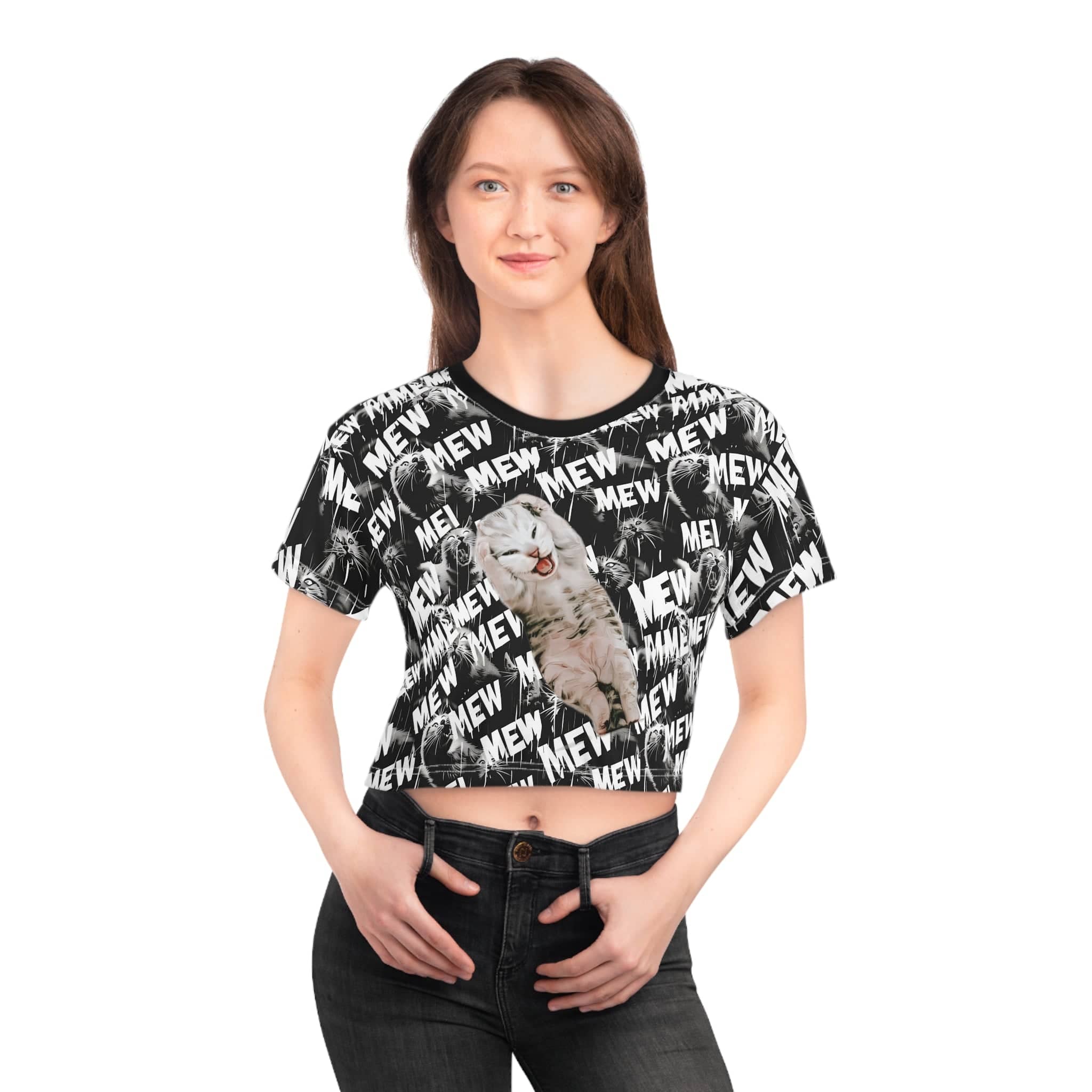 Dramatic Kitty All-Over Print Crop Tee (AOP)