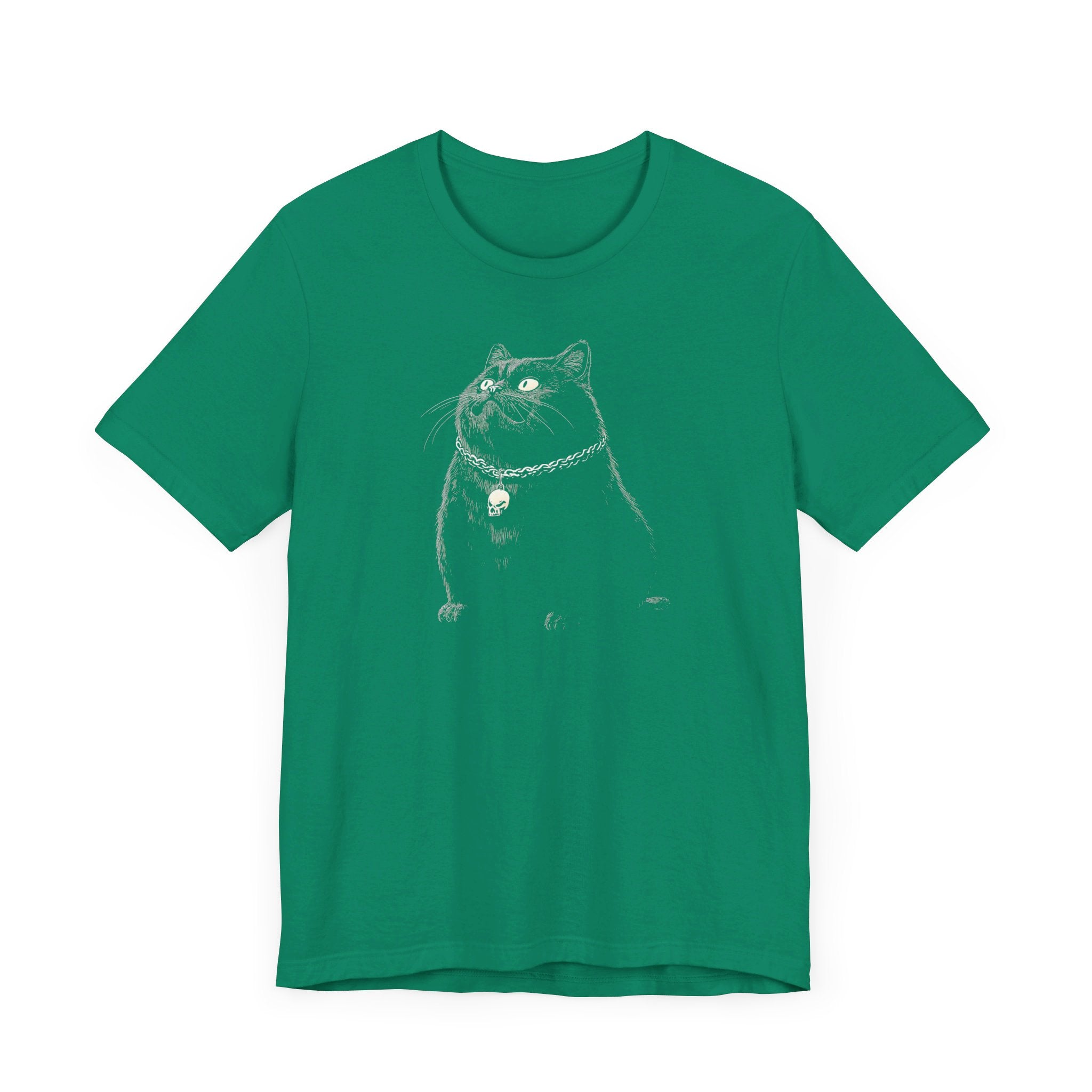 Gothic Black Cat with Skull Necklace T-Shirt