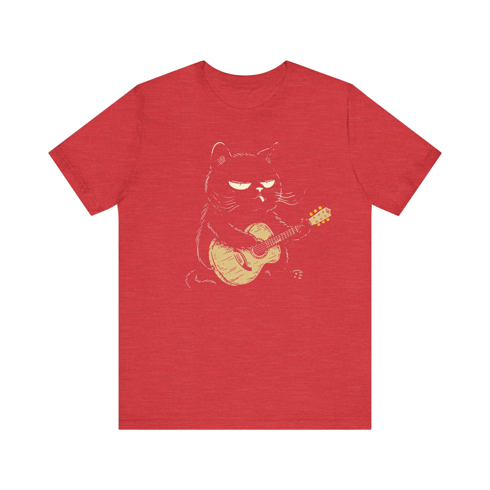 Grumpy Guitar Cat T-Shirt - Cool Cat Playing Guitar Design