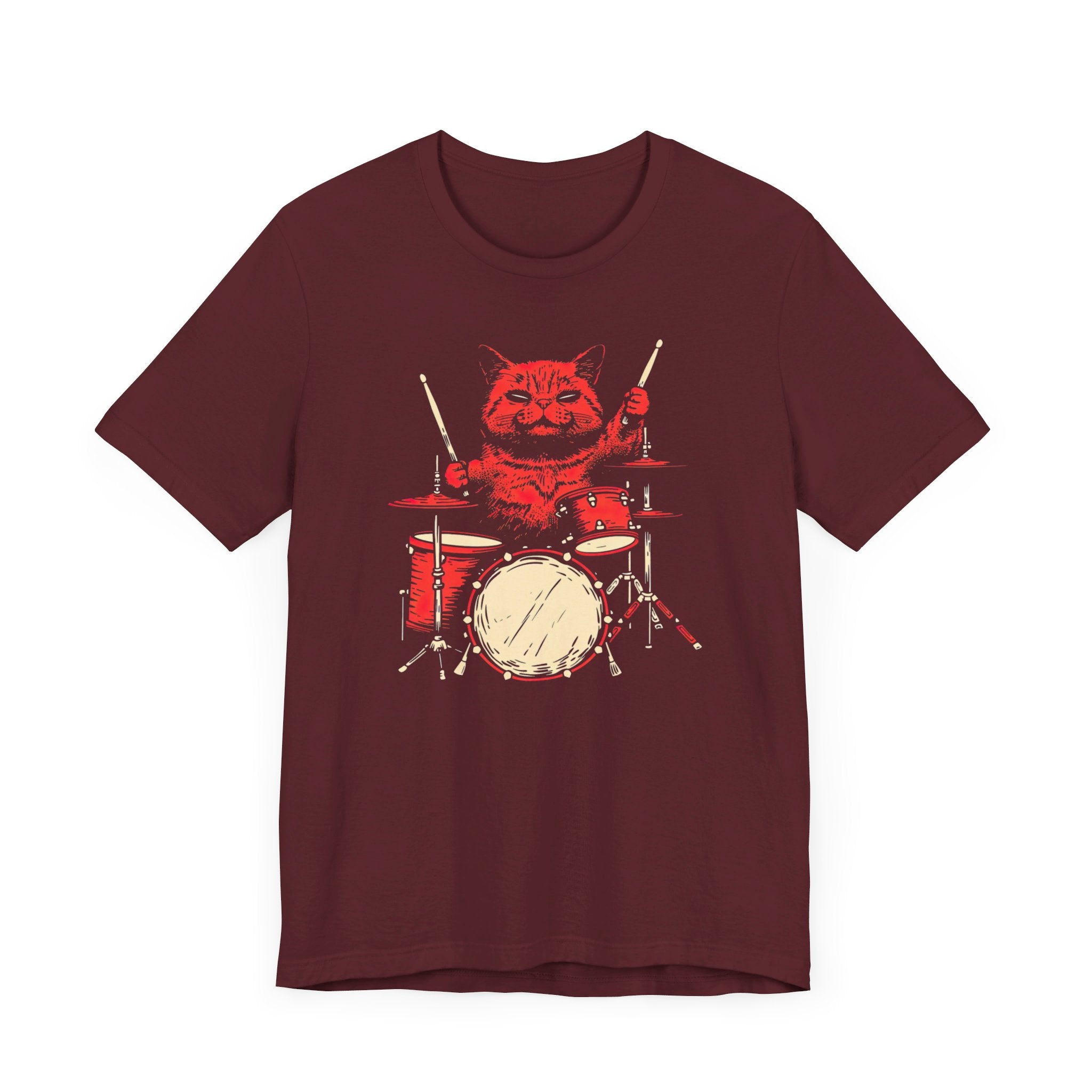 Drumming Cat T-Shirt - Feline Drummer Cool Music Design