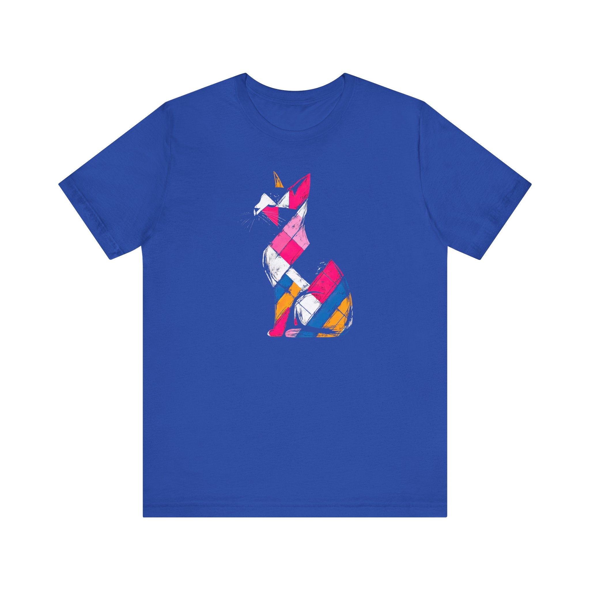 Colorful Geometric Cat T-Shirt – Modern Art Cat Design