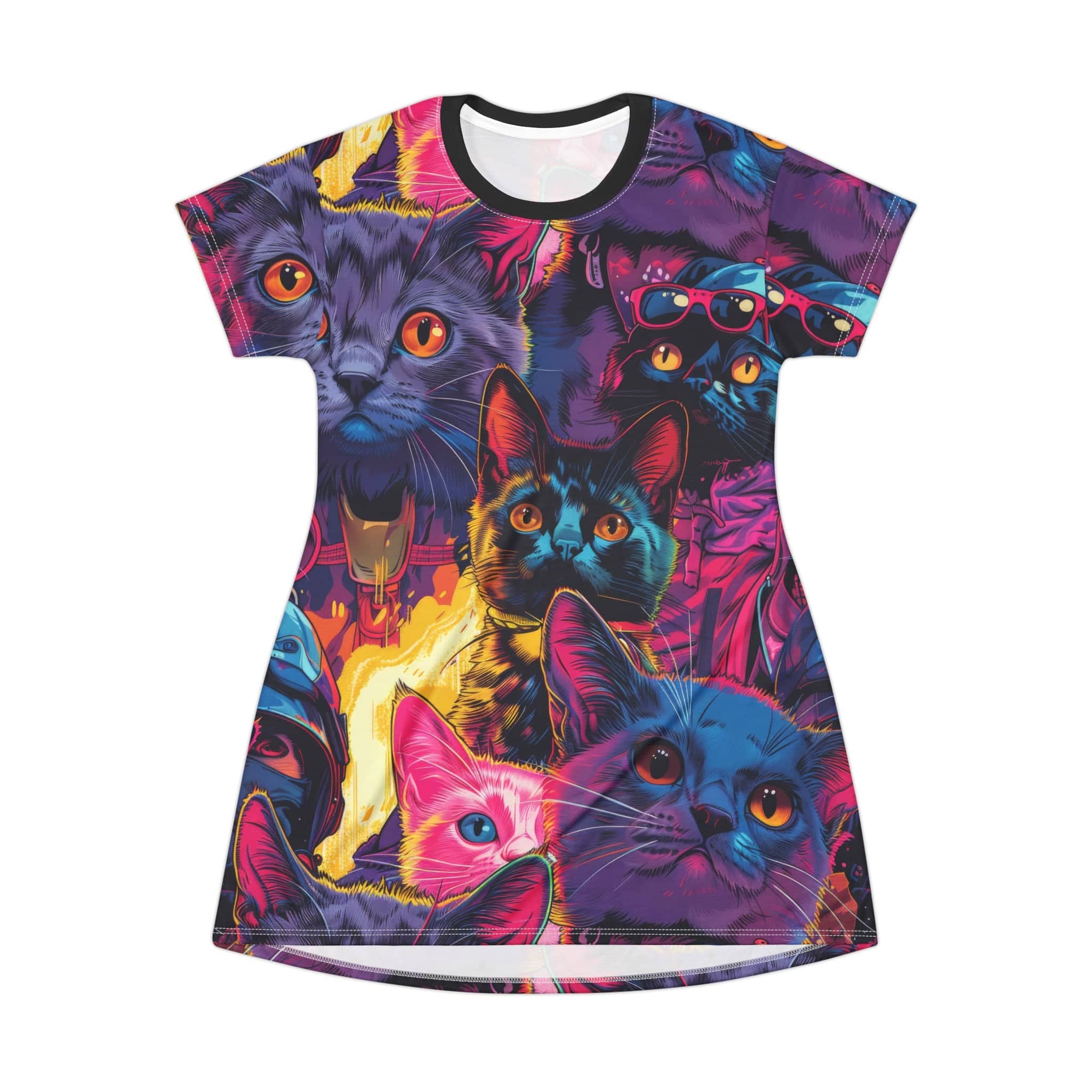 Psychedelic Feline Fantasy T-Shirt Dress (AOP)