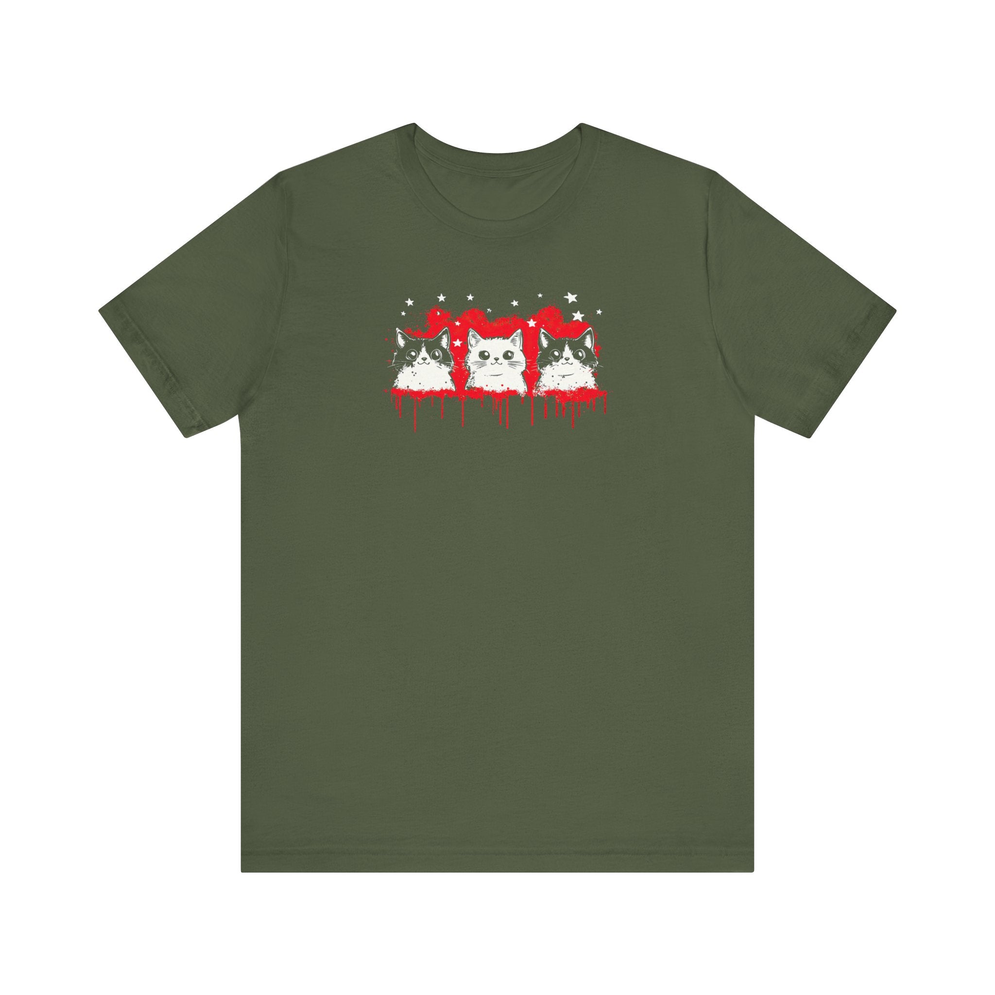 Triple Cat Drip Graphic Tee – Cool Cats in Stars and Stripes Shirt