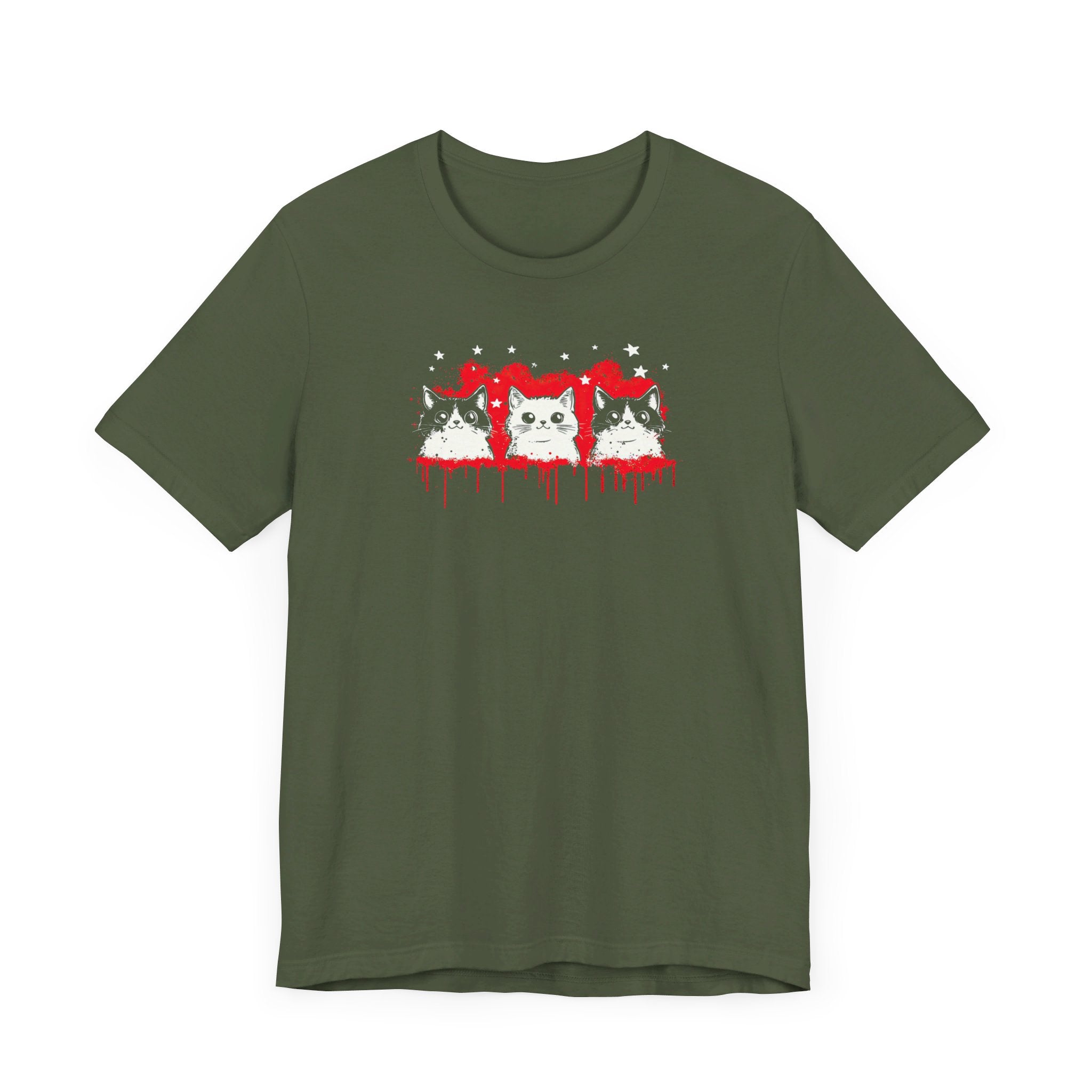 Triple Cat Drip Graphic Tee – Cool Cats in Stars and Stripes Shirt