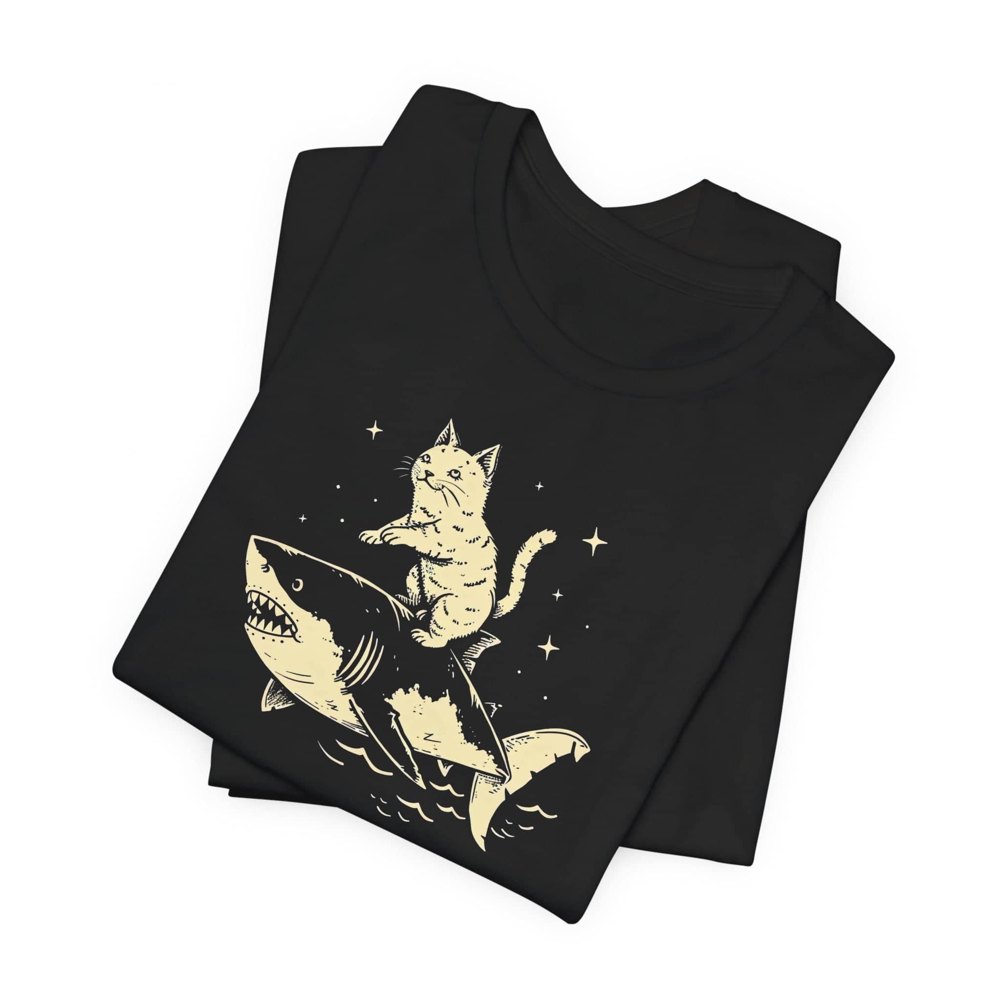 Cat Riding Shark Adventure T-Shirt