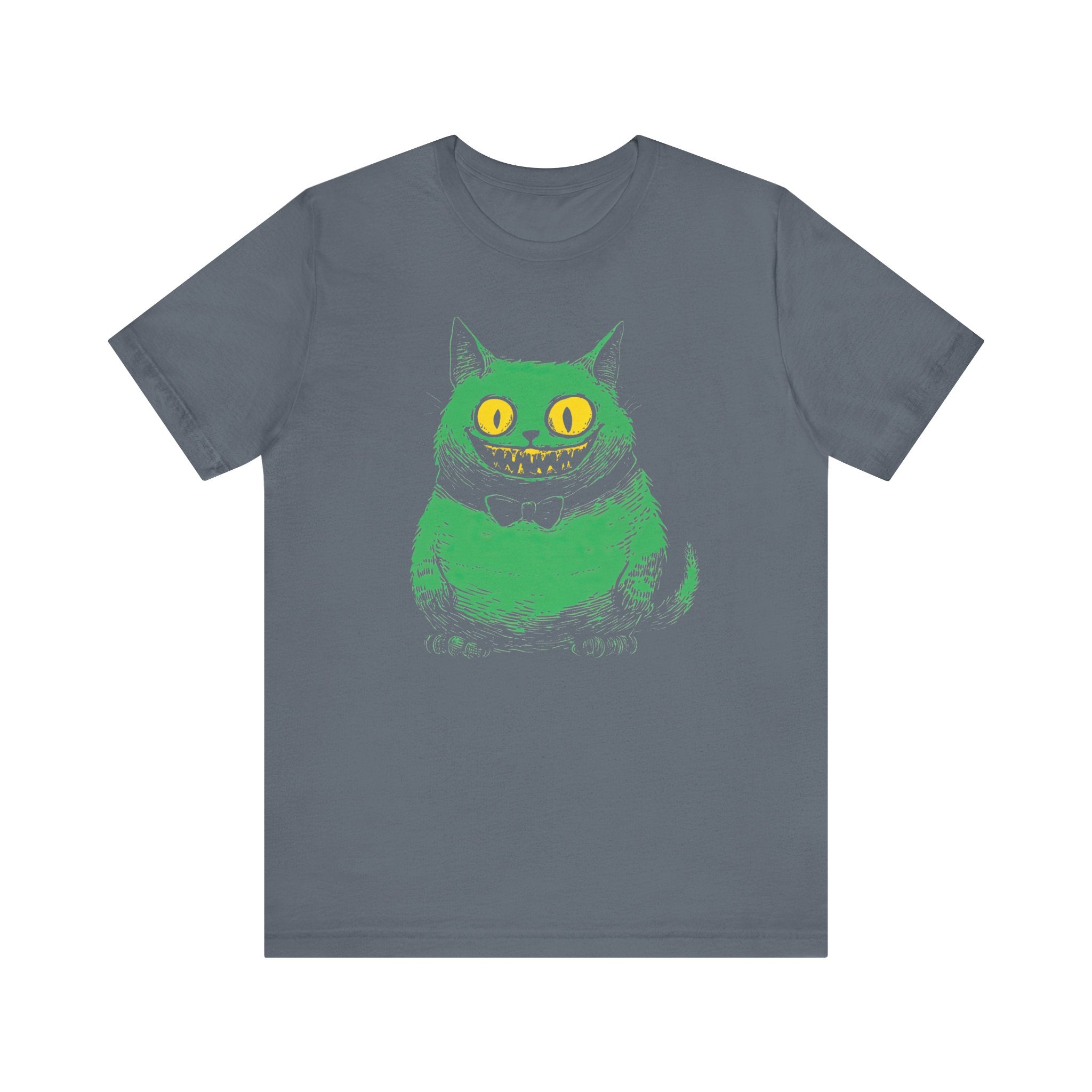 Cheshire Cat T-Shirt - Creepy Green Grinning Cat Design