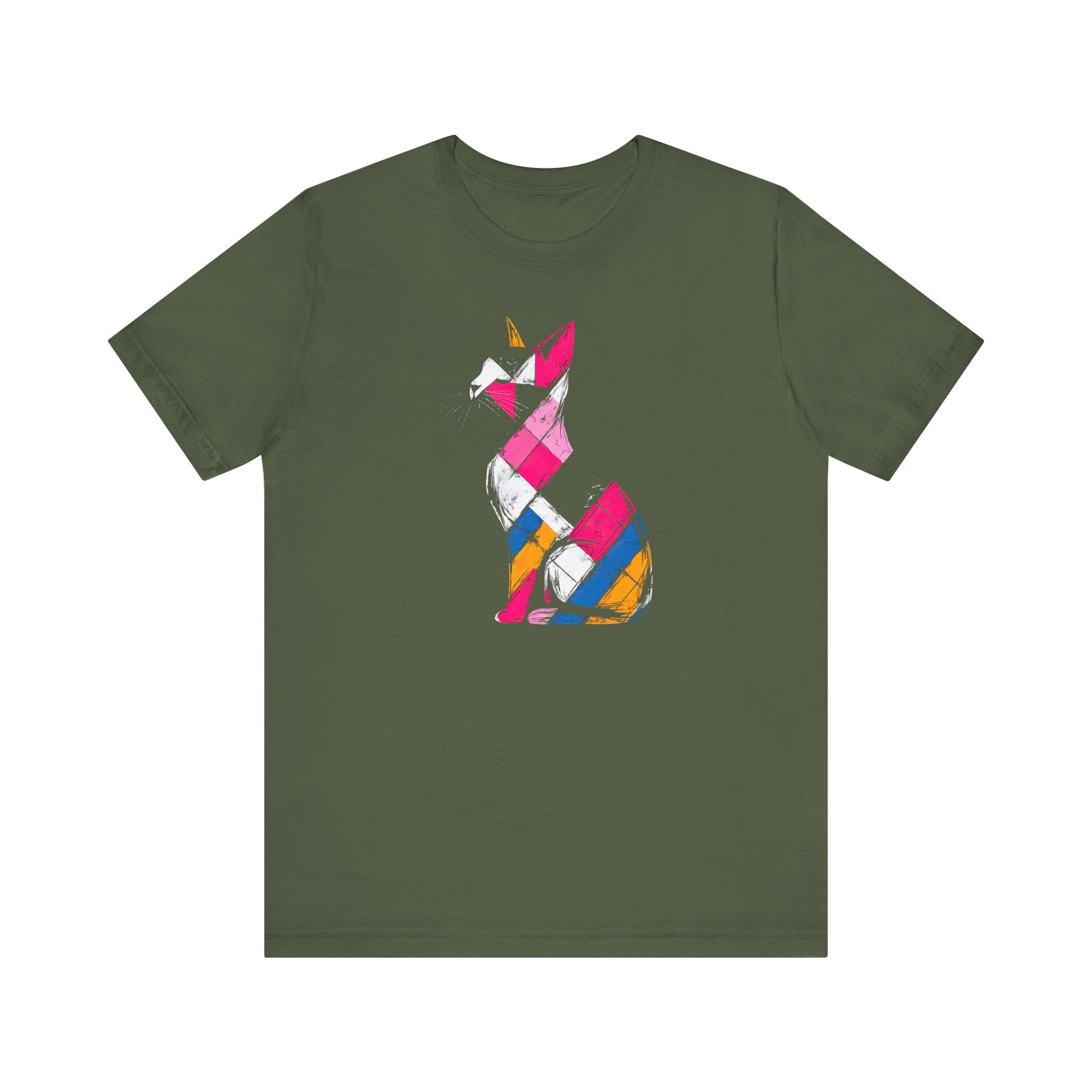 Colorful Geometric Cat T-Shirt – Modern Art Cat Design
