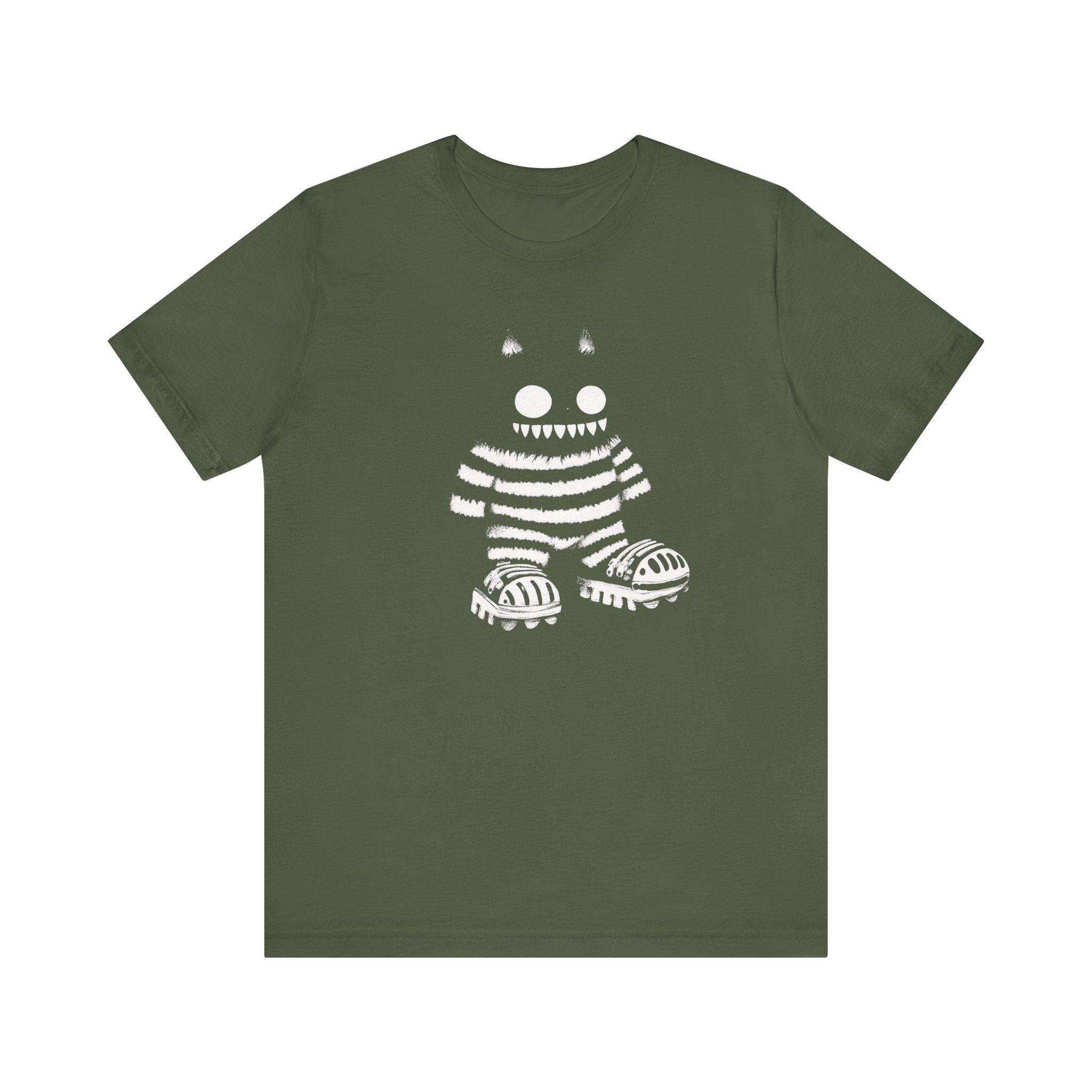Striped Cat Monster Graphic Tee – Playful and Edgy Creature Design Shirt
