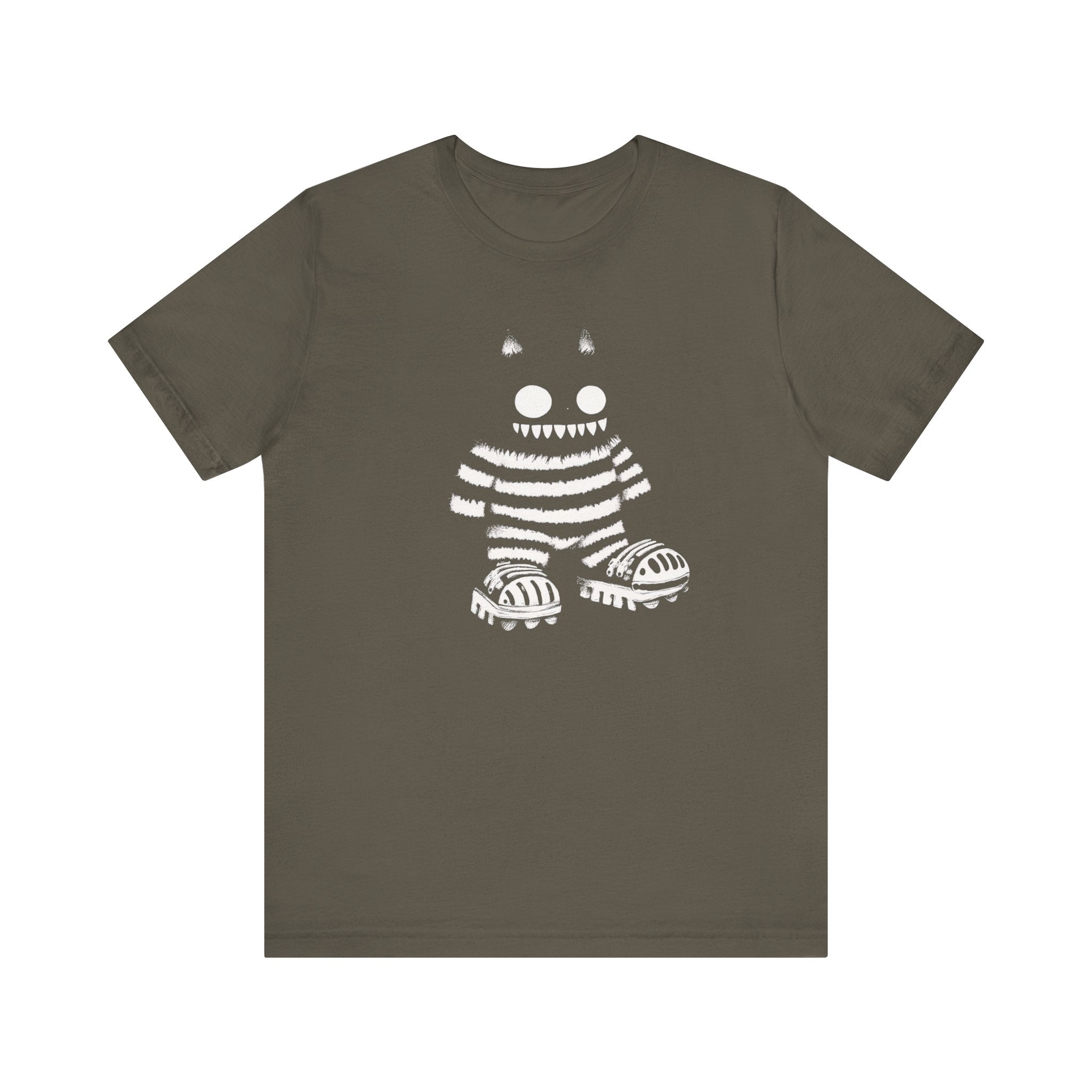 Striped Cat Monster Graphic Tee – Playful and Edgy Creature Design Shirt
