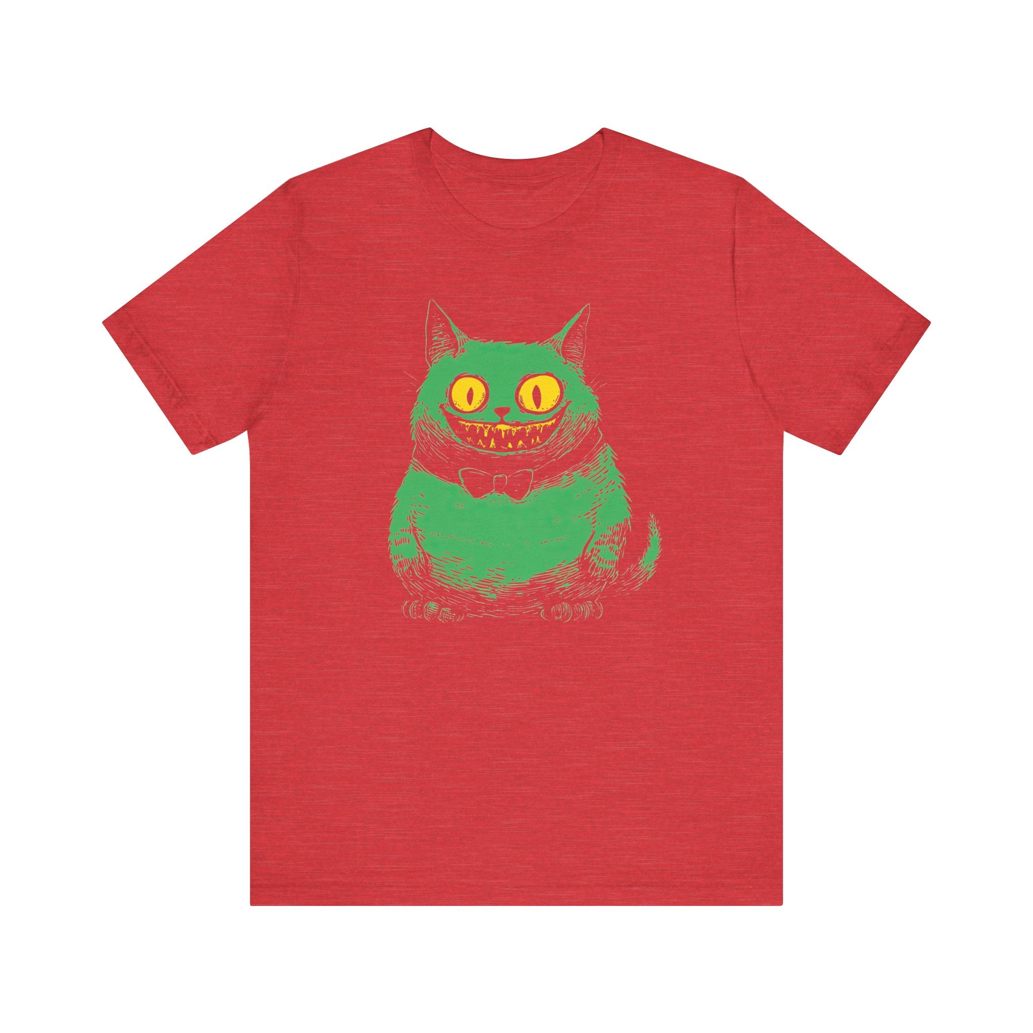 Cheshire Cat T-Shirt - Creepy Green Grinning Cat Design