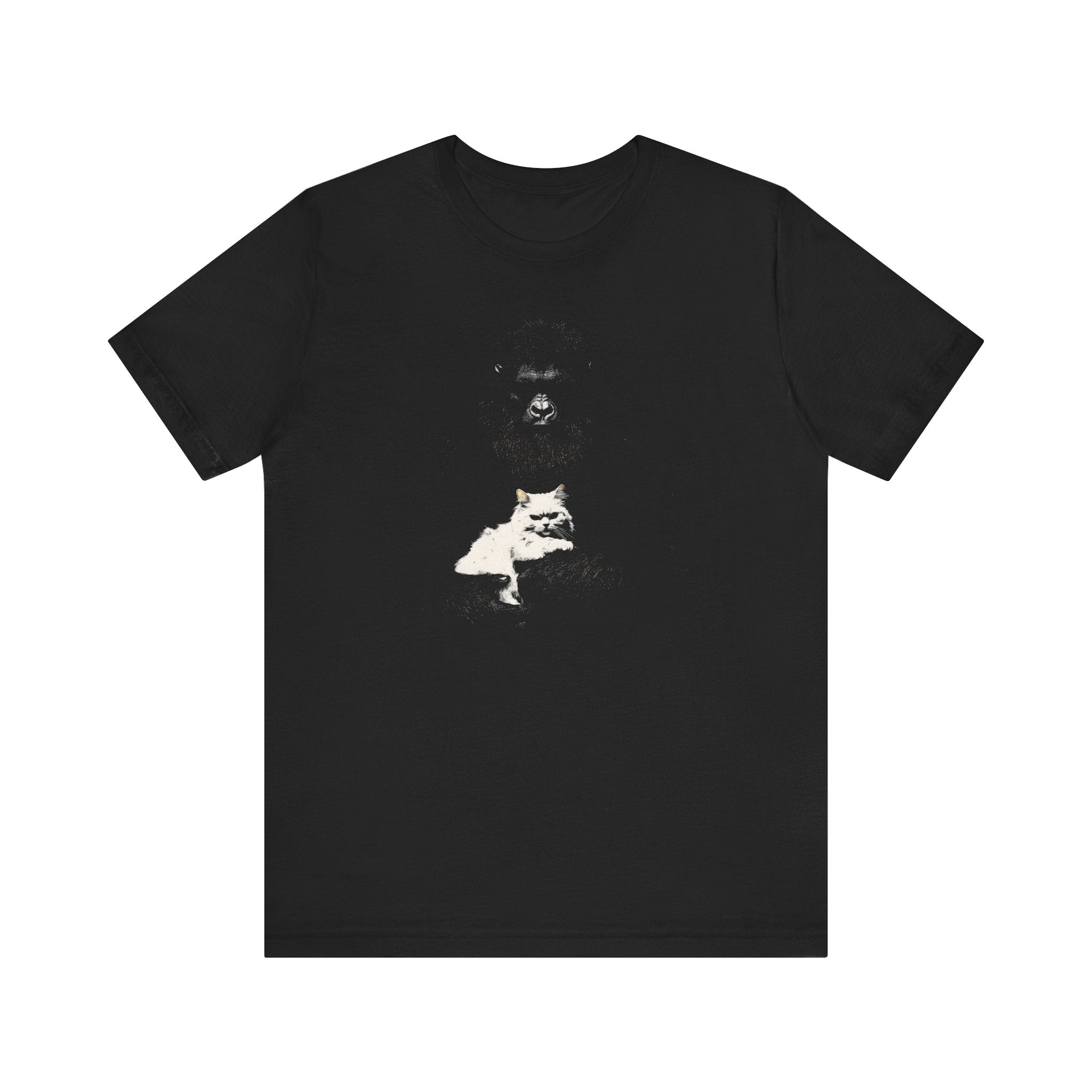 Gorilla with Pet Cat Artistic Black T-Shirt
