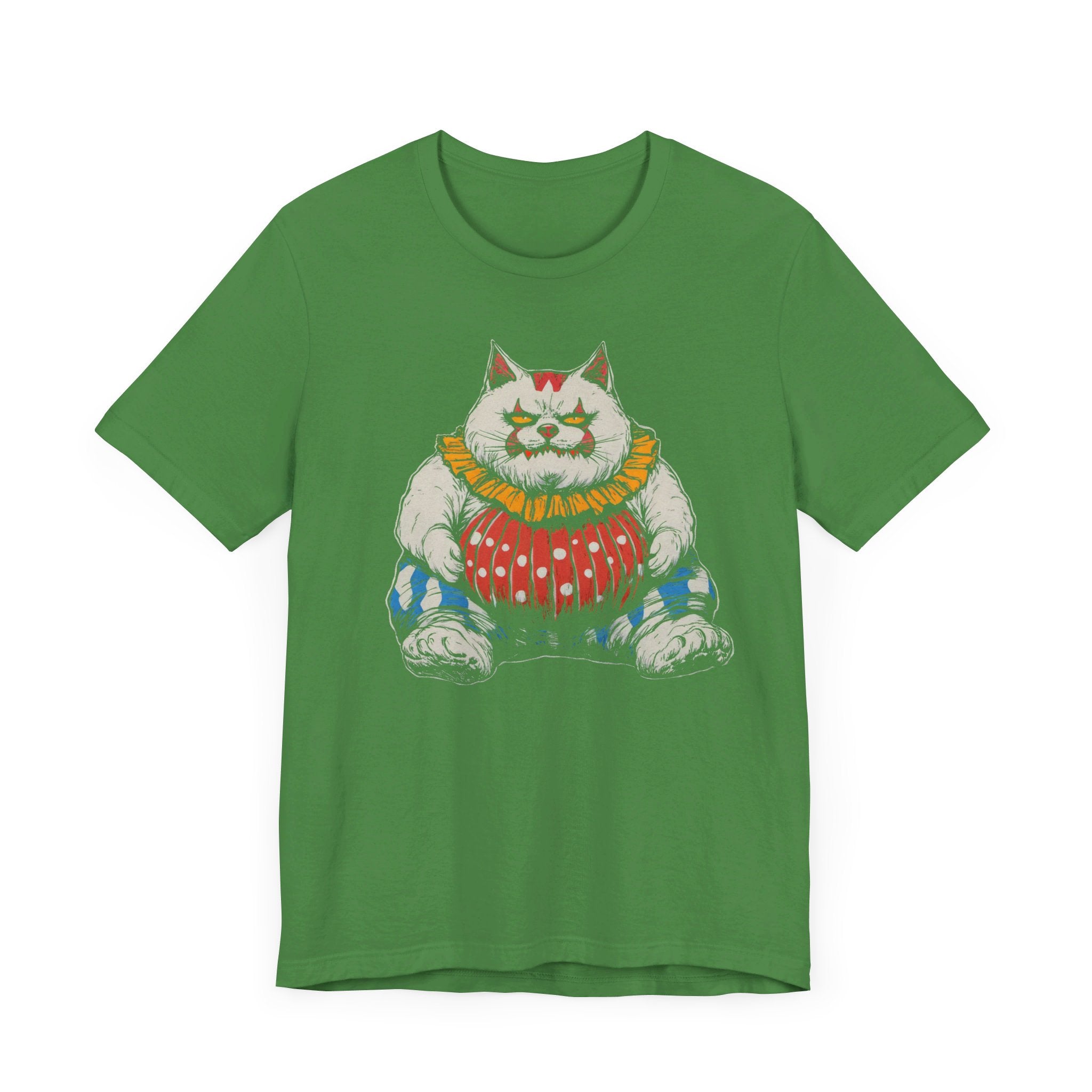 Clown Cat T-Shirt - Playful White Cat in Colorful Costume
