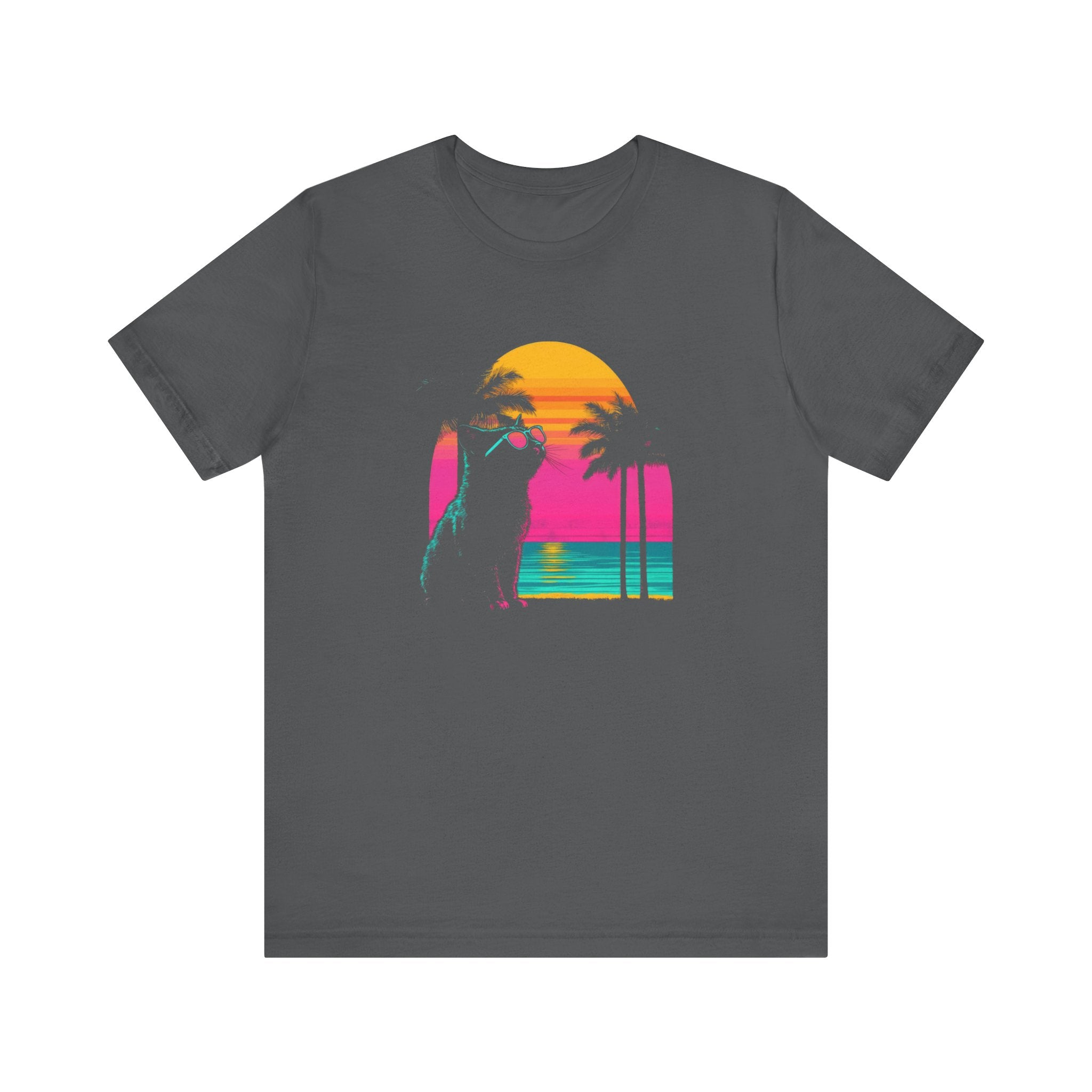 Retro Sunset Cat T-Shirt - Neon Summer Vibes Graphic Tee