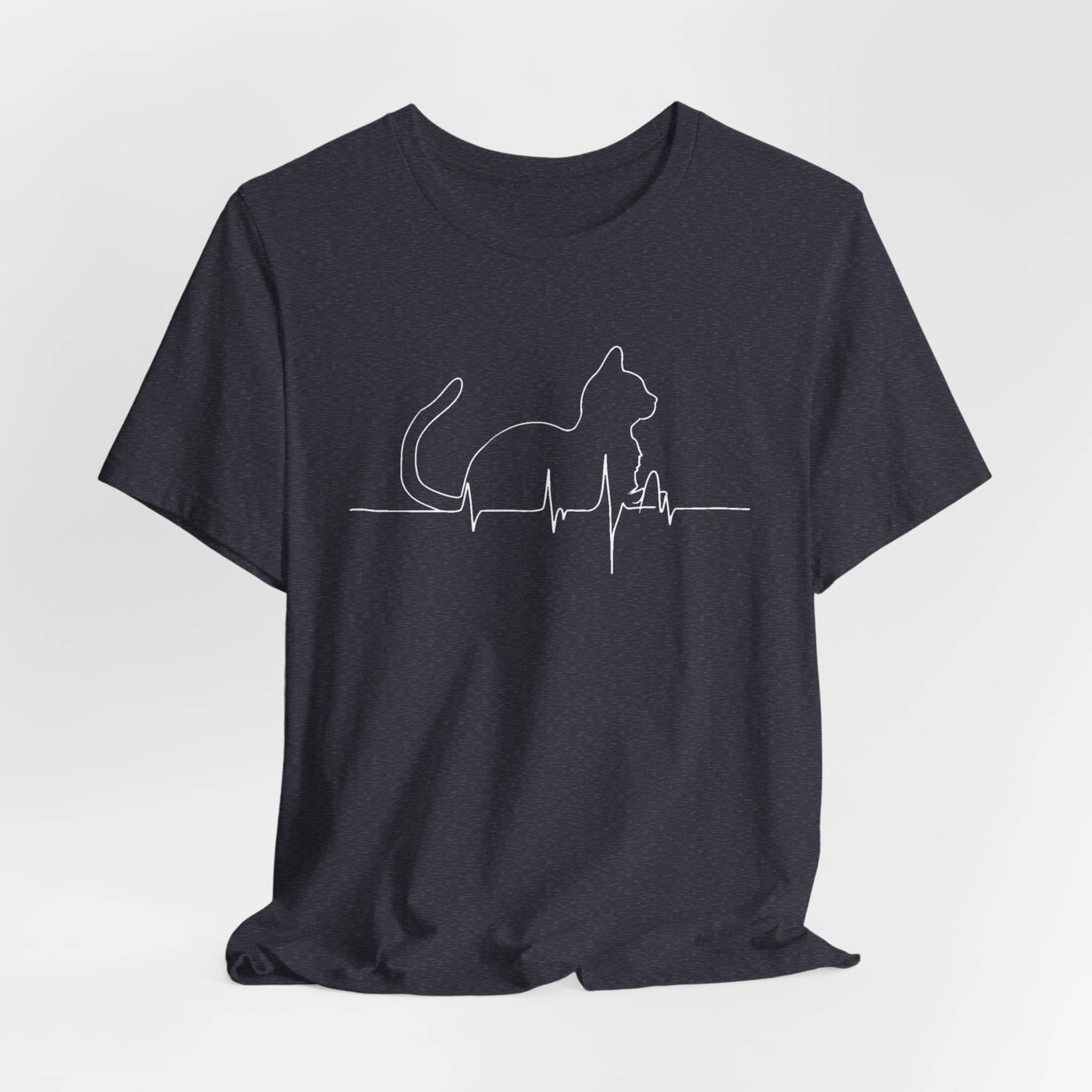 Cat Heartbeat Line Art Shirt Minimalist Cat Lover Gift