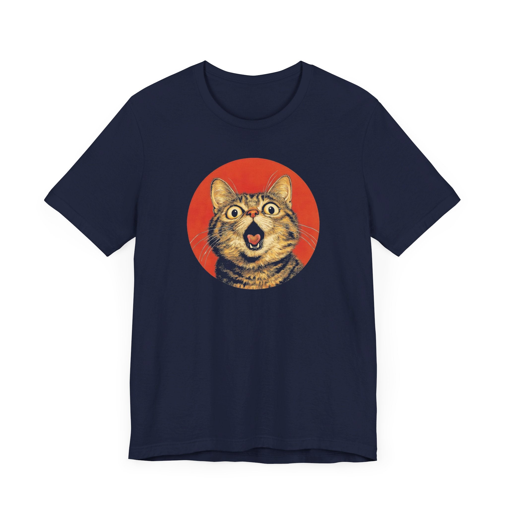 Surprised Cat Graphic Tee – Bold Vintage Style Cat Lover Shirt