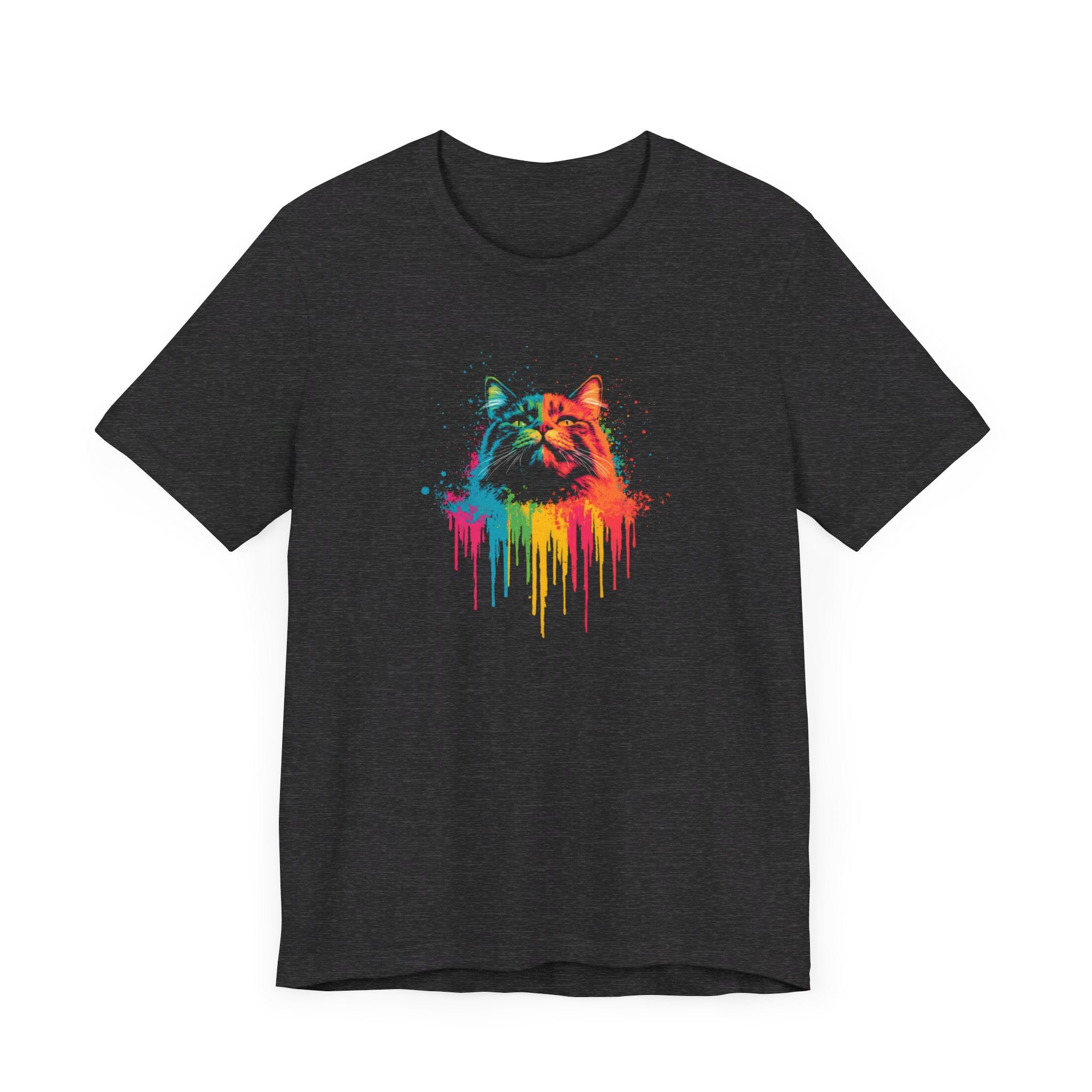Colorful Dripping Cat T-Shirt - Vibrant Feline Art Tee