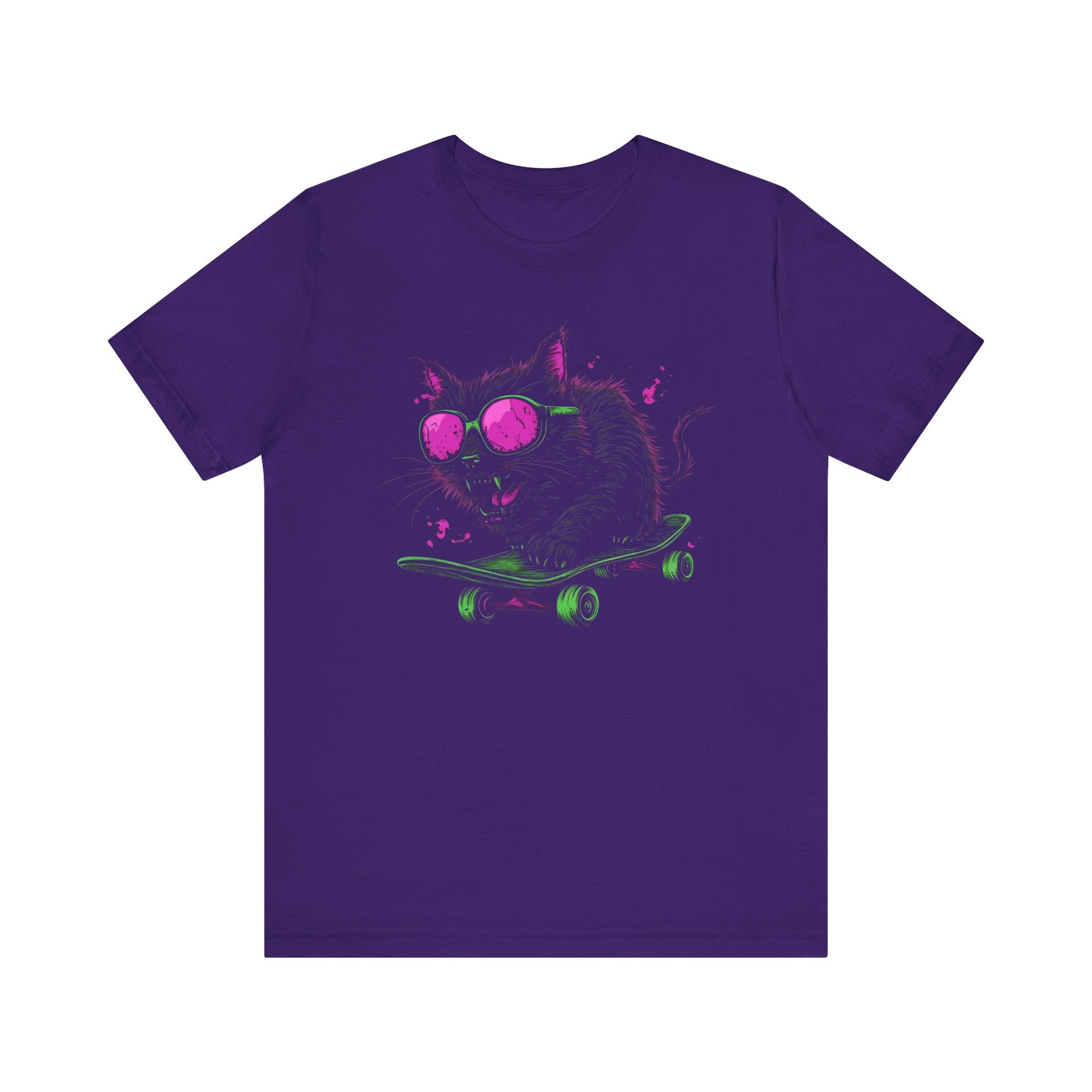 Cool Cat on Skateboard T-Shirt Neon Sunglasses Design