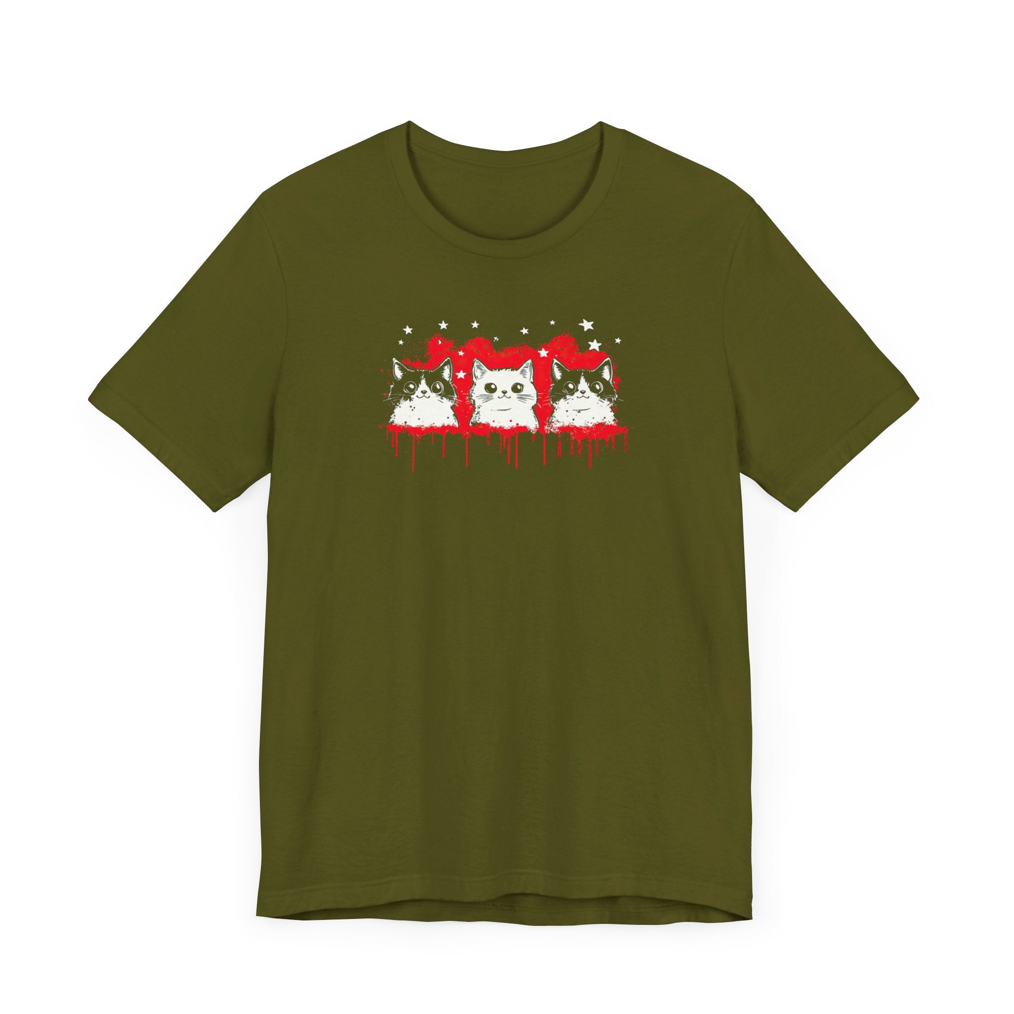 Triple Cat Drip Graphic Tee – Cool Cats in Stars and Stripes Shirt