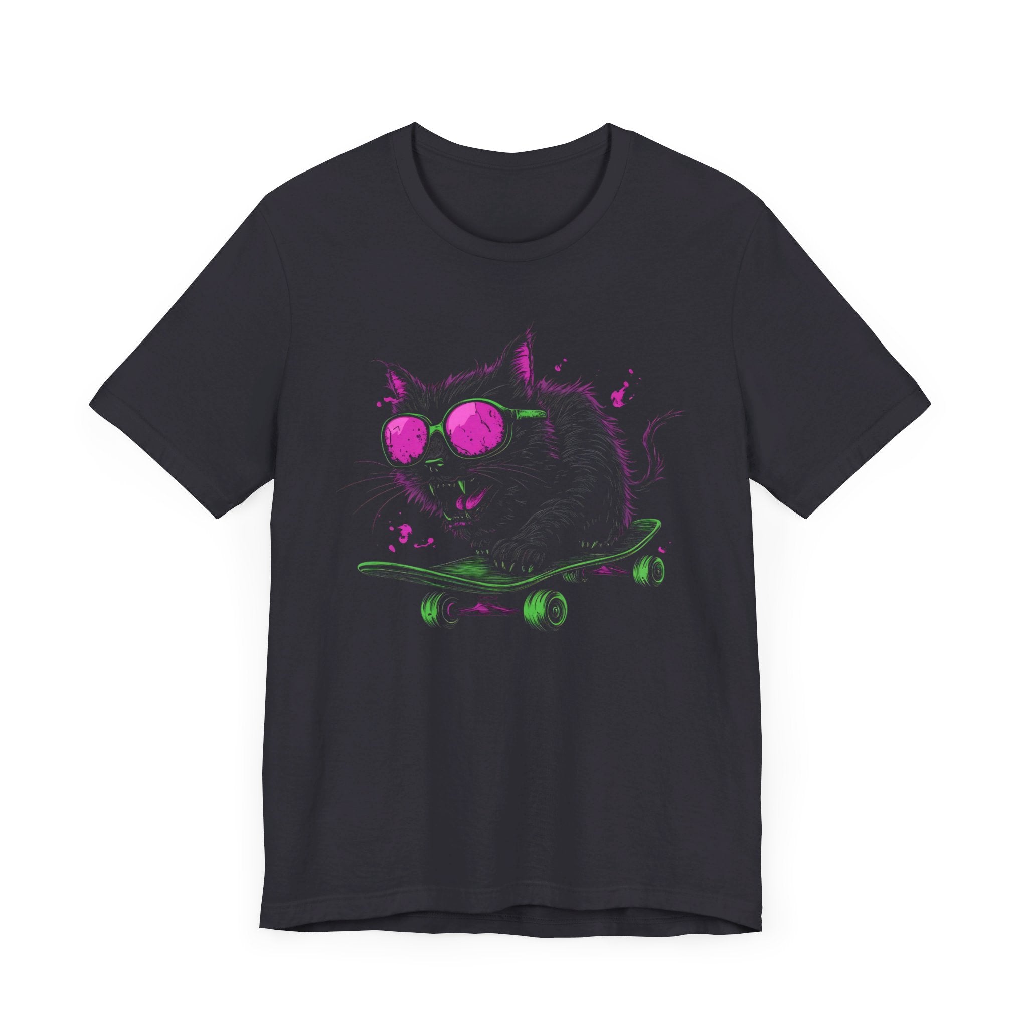 Cool Cat on Skateboard T-Shirt Neon Sunglasses Design