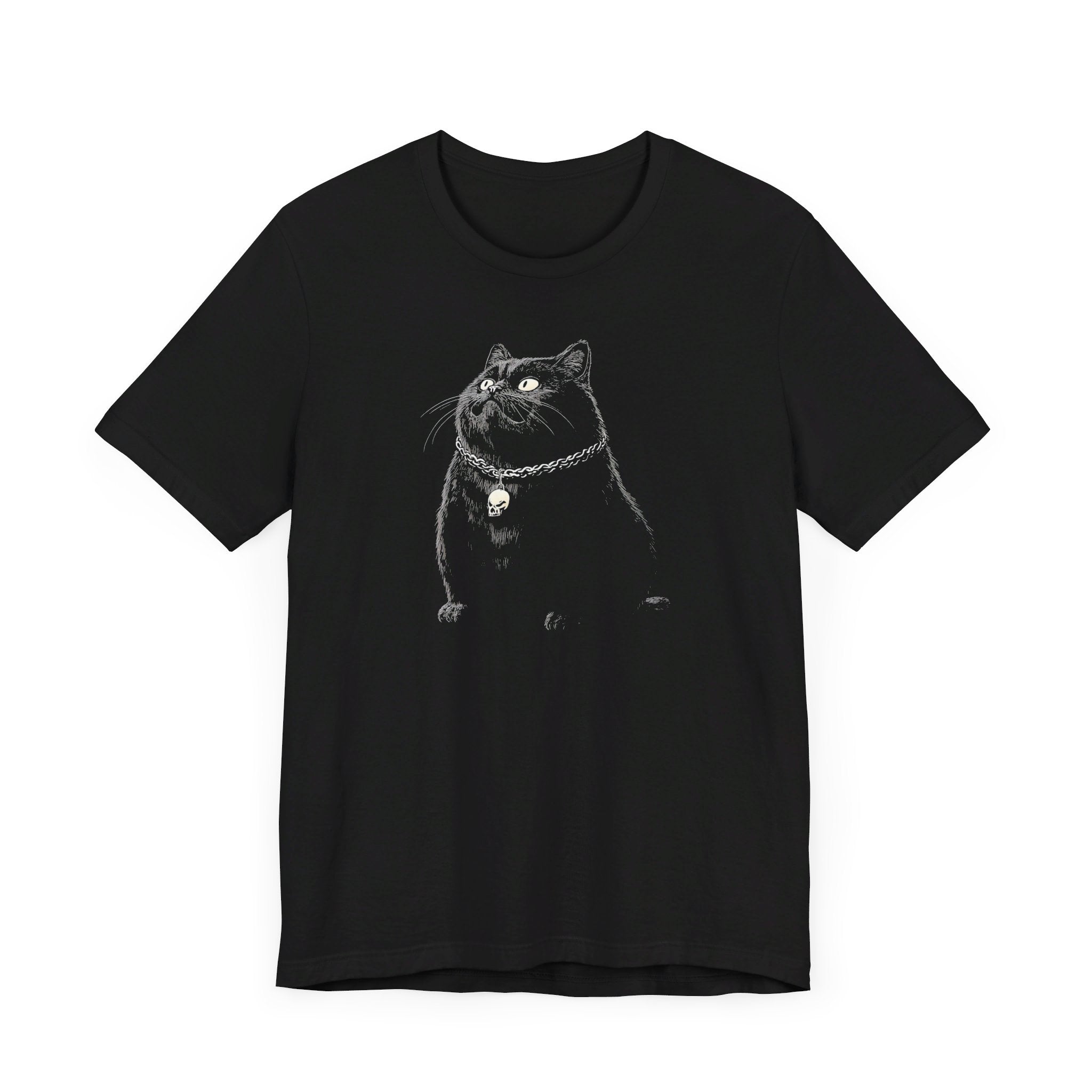 Gothic Black Cat with Skull Necklace T-Shirt