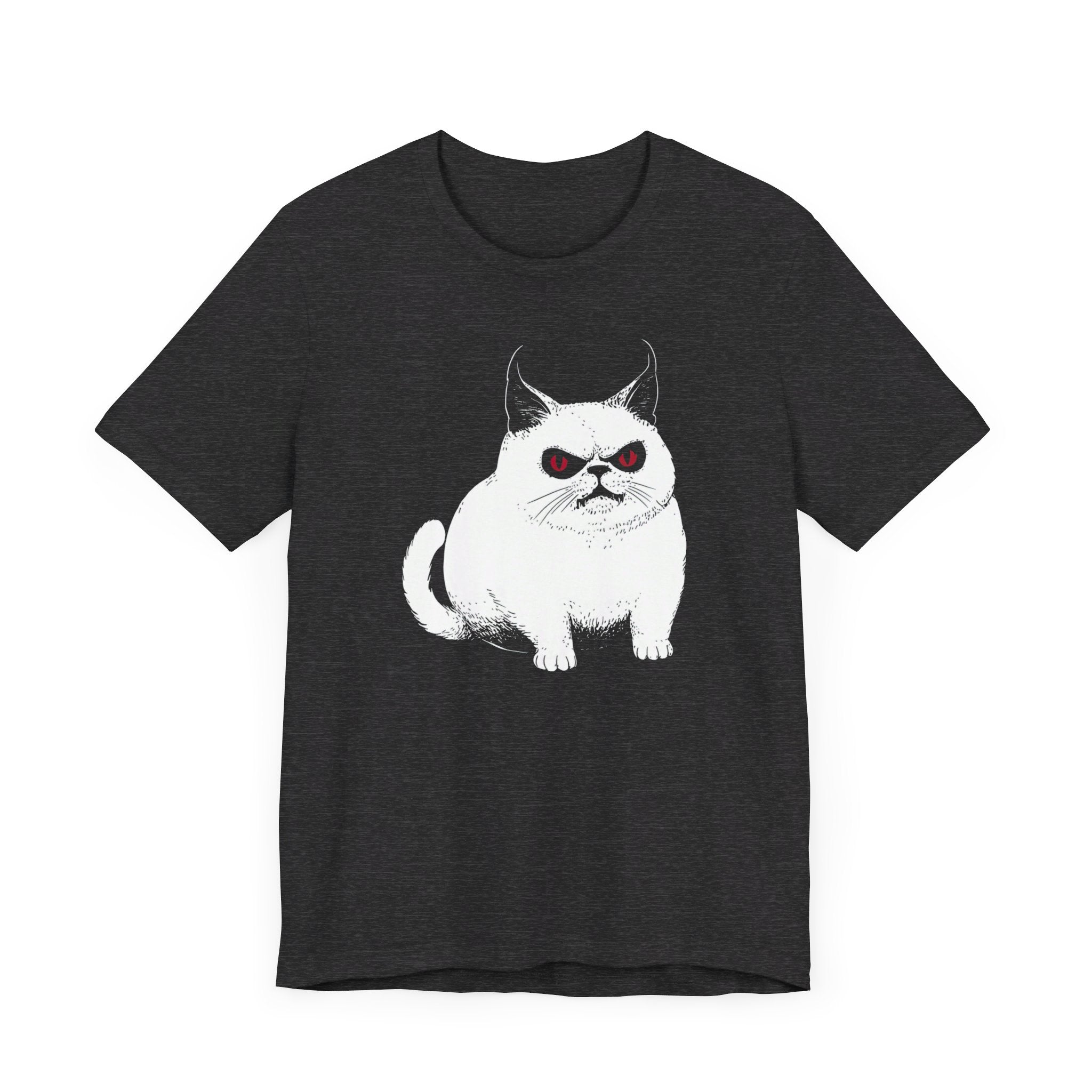 Grumpy White Cat T-Shirt with Red Eyes - Cute and Sassy Design