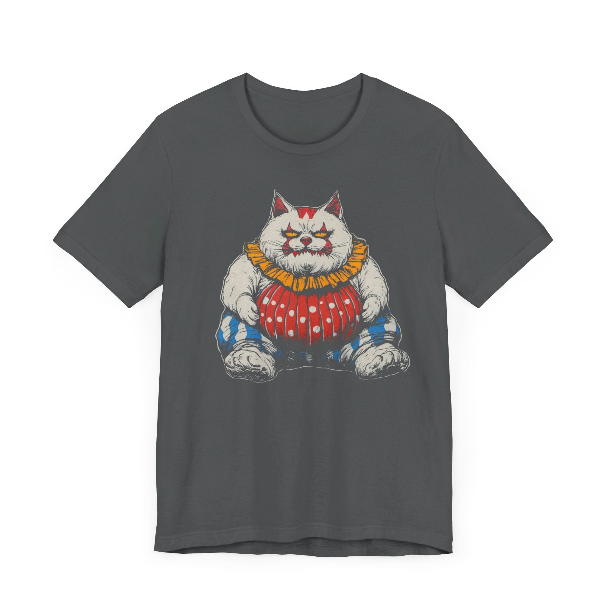 Clown Cat T-Shirt - Playful White Cat in Colorful Costume