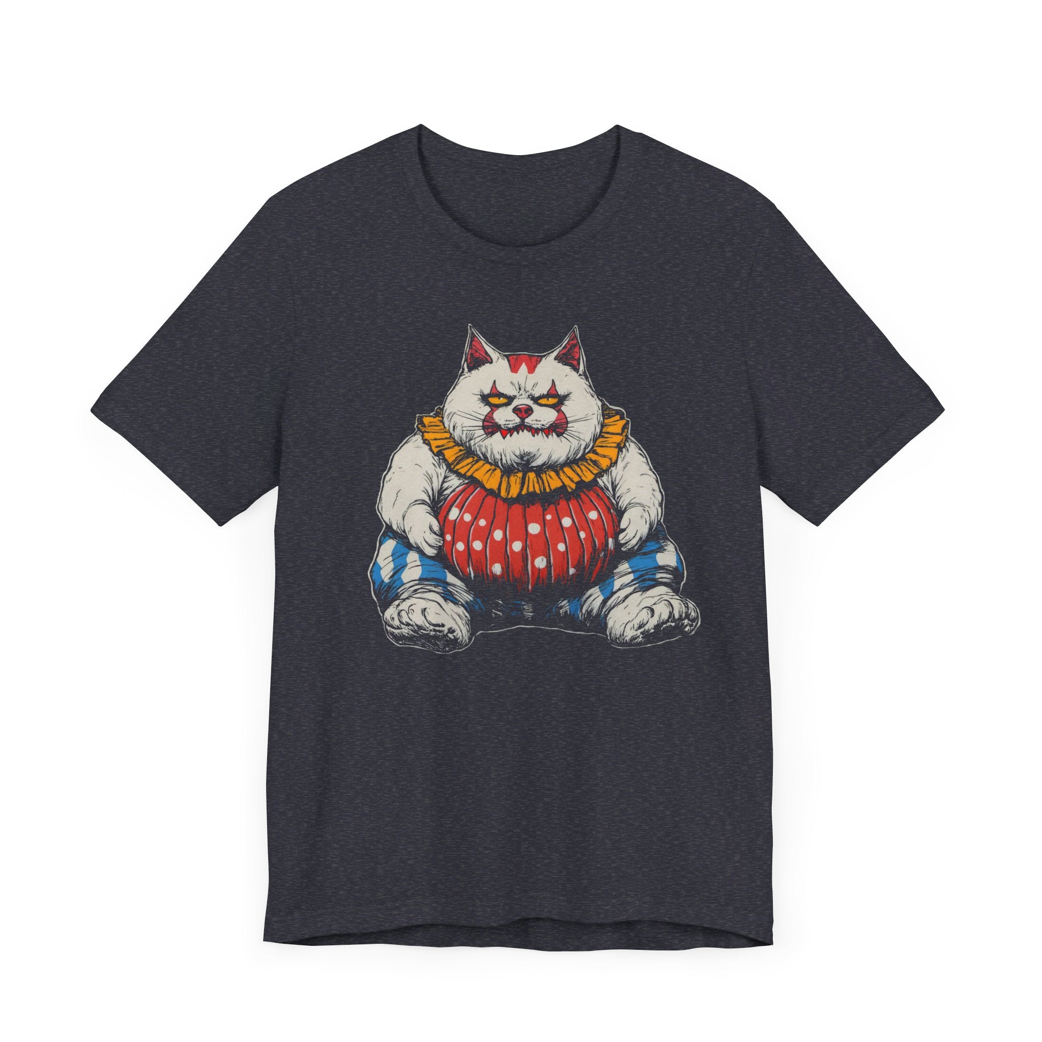 Clown Cat T-Shirt - Playful White Cat in Colorful Costume