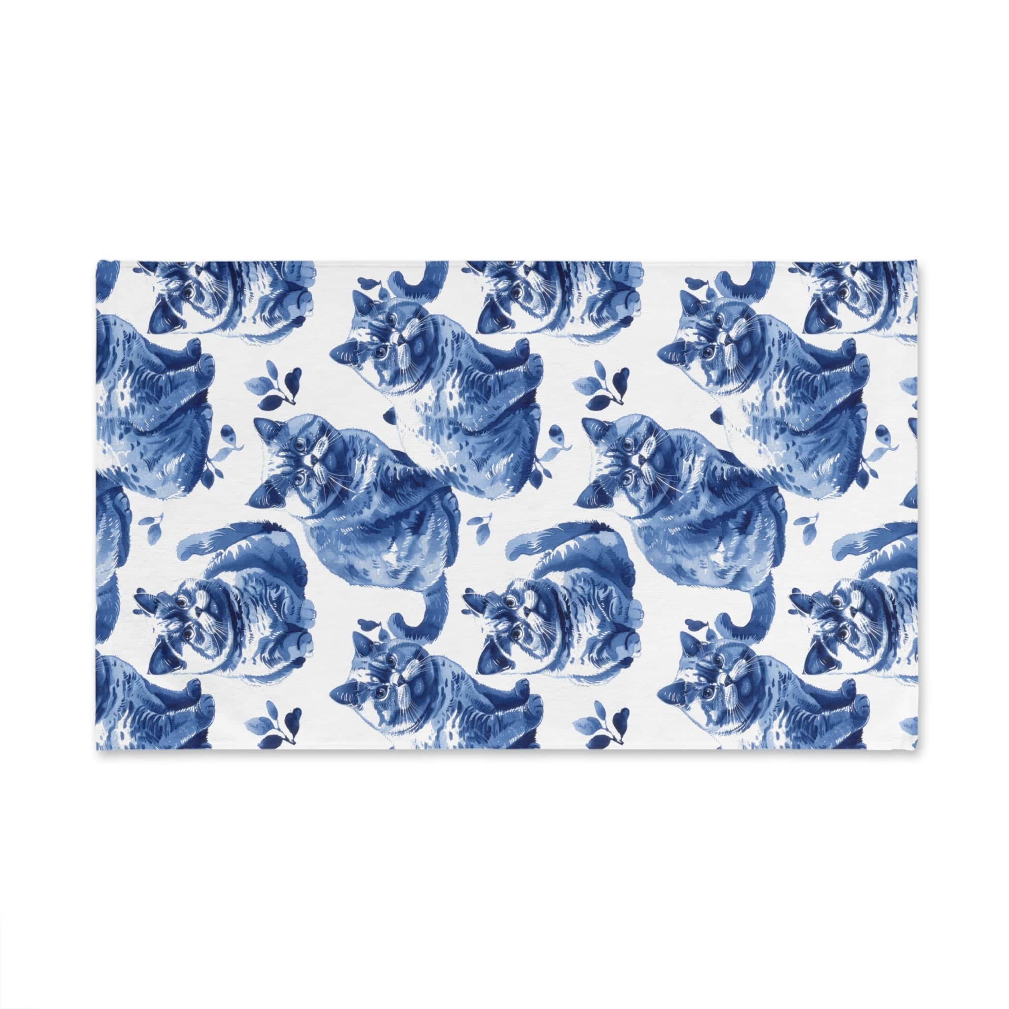 Blue Cat Pattern Hand Towel Adorable Feline Design
