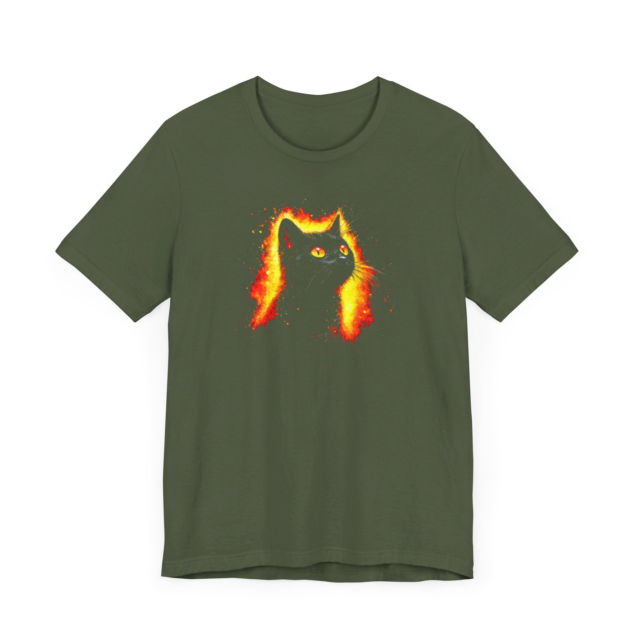 Fiery Black Cat Graphic Tee – Bold and Vibrant Cat Lover Shirt