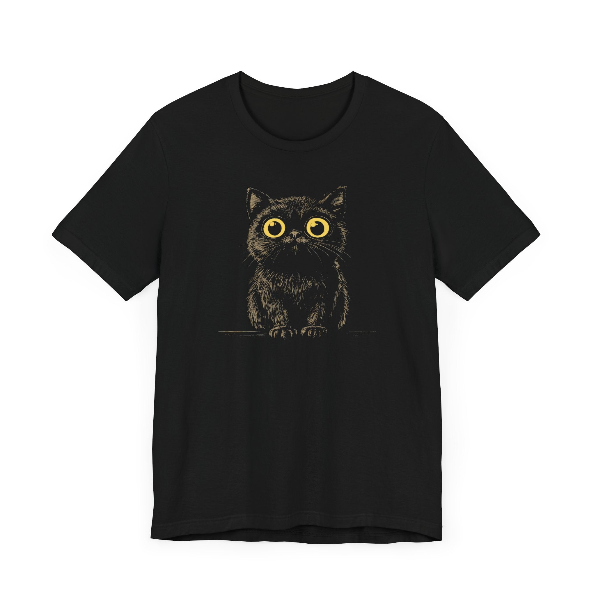 Cute Wide-Eyed Black Cat Graphic Tee