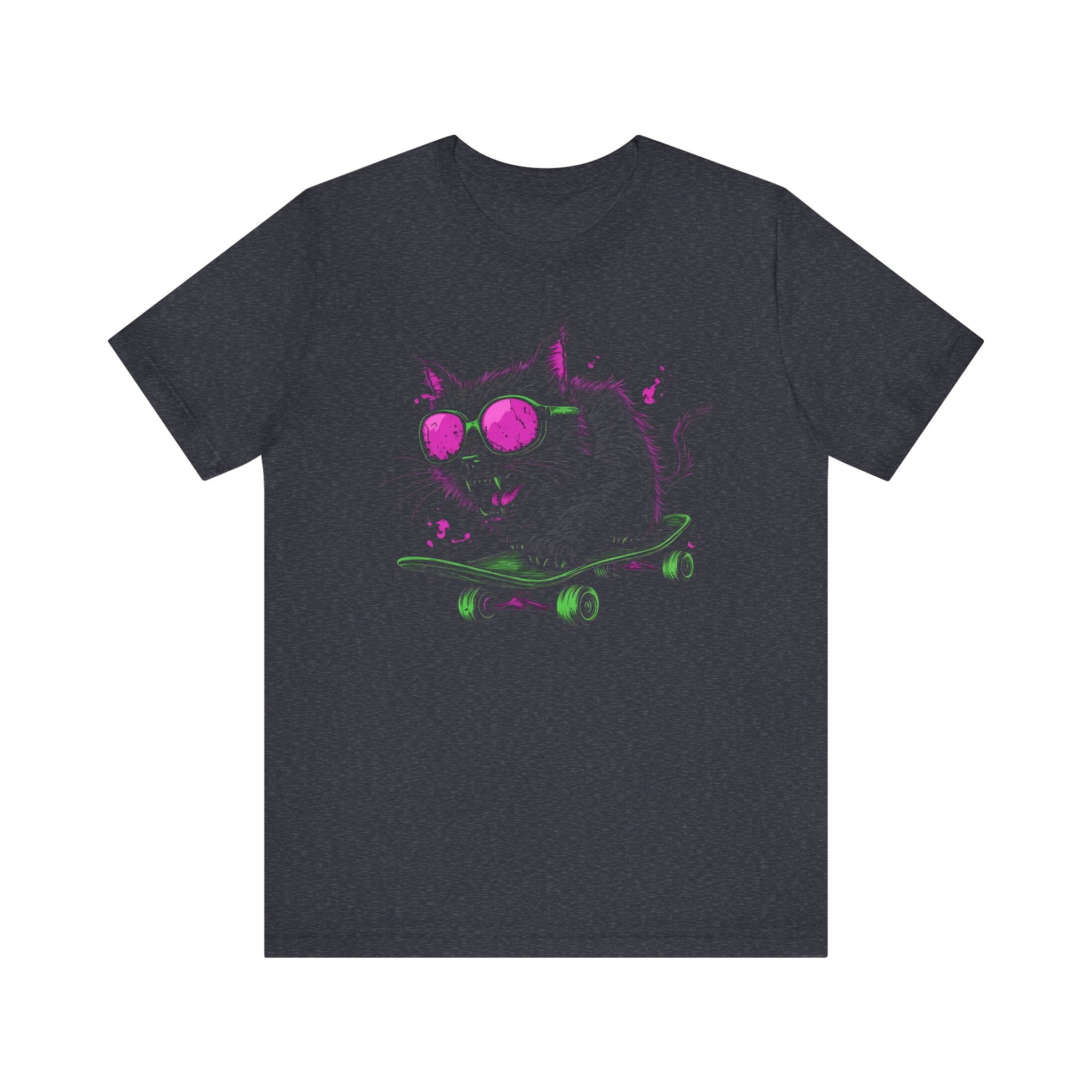 Cool Cat on Skateboard T-Shirt Neon Sunglasses Design