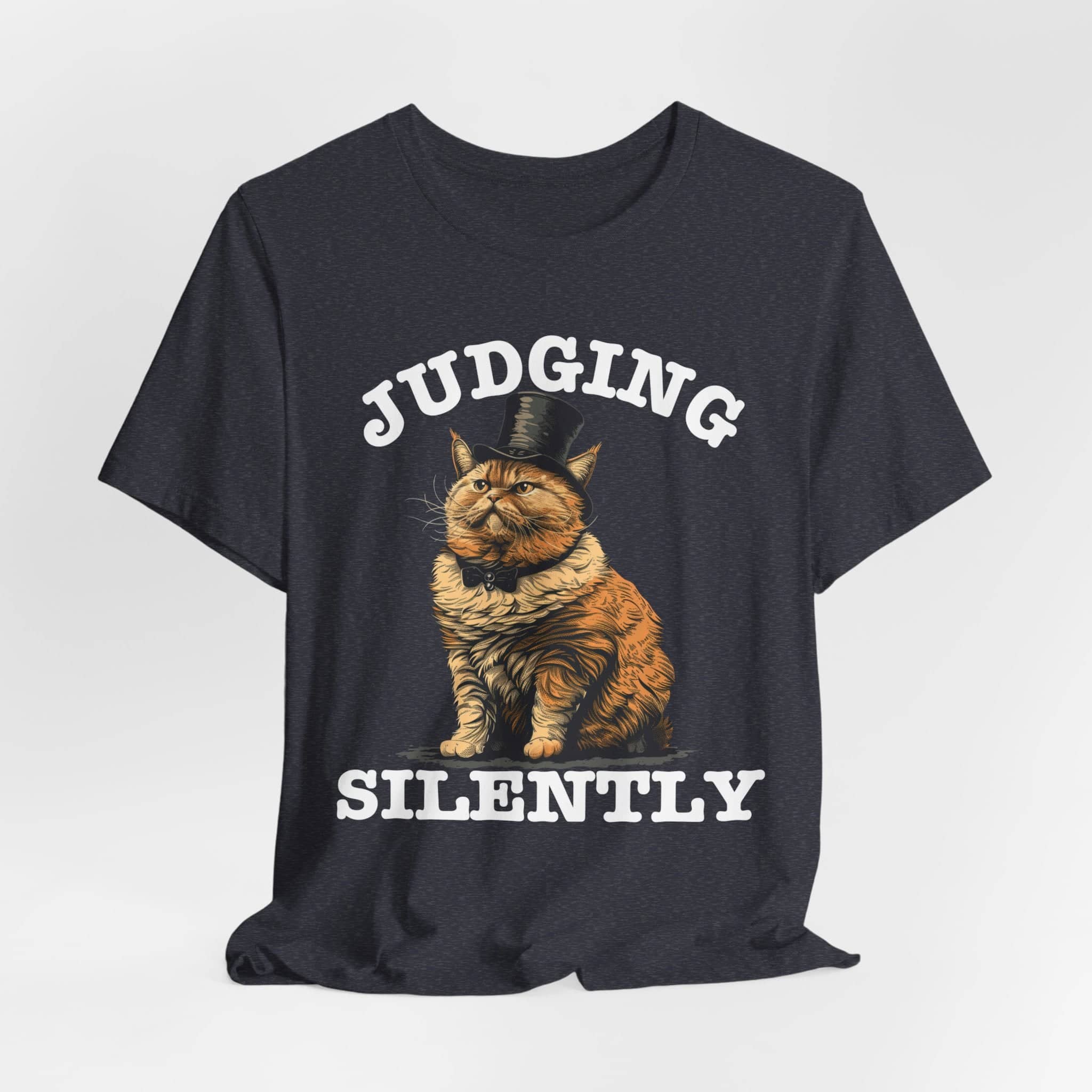 Judging Silently Cat T-Shirt, Whimsical Top Hat Cat Graphic Tee, Humorous Cat Lover Shirt, Unique Gift for Cat Enthusiasts
