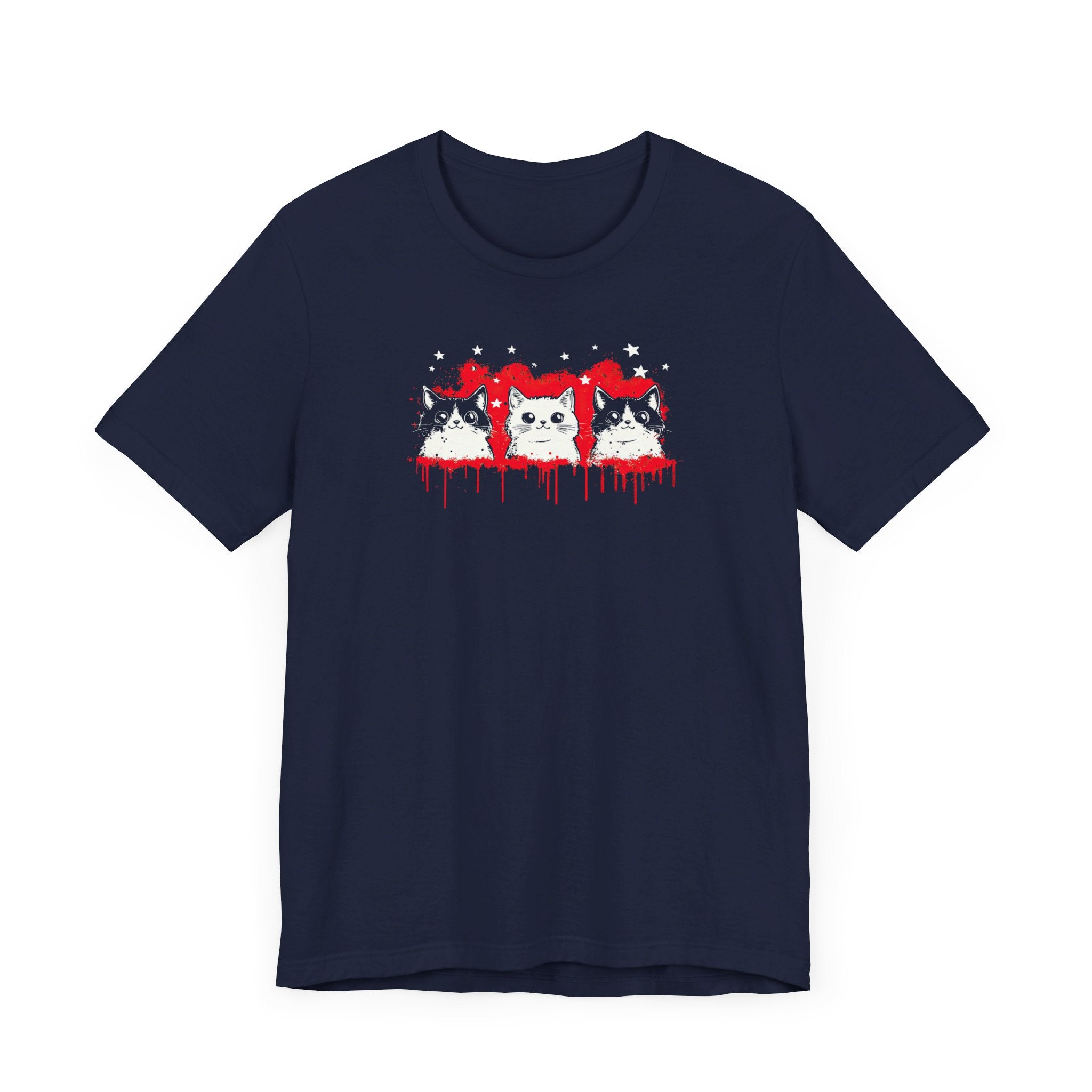 Triple Cat Drip Graphic Tee – Cool Cats in Stars and Stripes Shirt