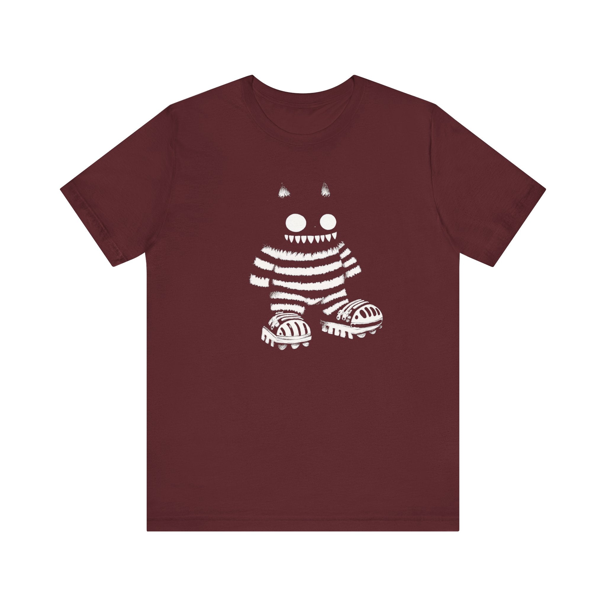 Striped Cat Monster Graphic Tee – Playful and Edgy Creature Design Shirt