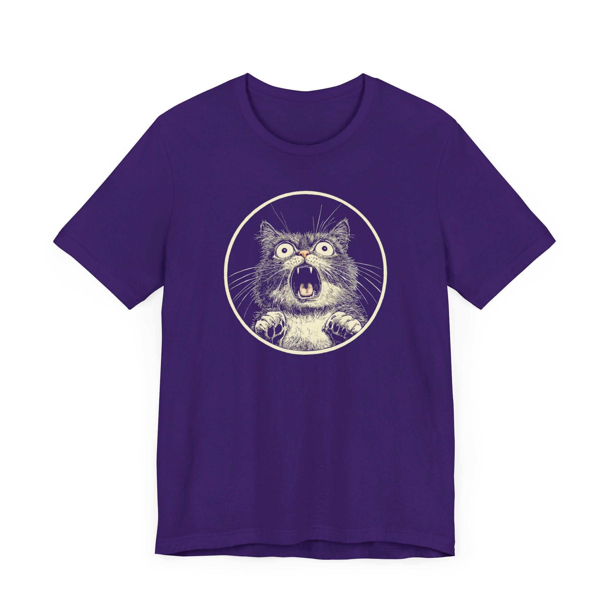 Shocked and Yelling Cat Graphic Tee – Vintage Style Cat Lover Shirt