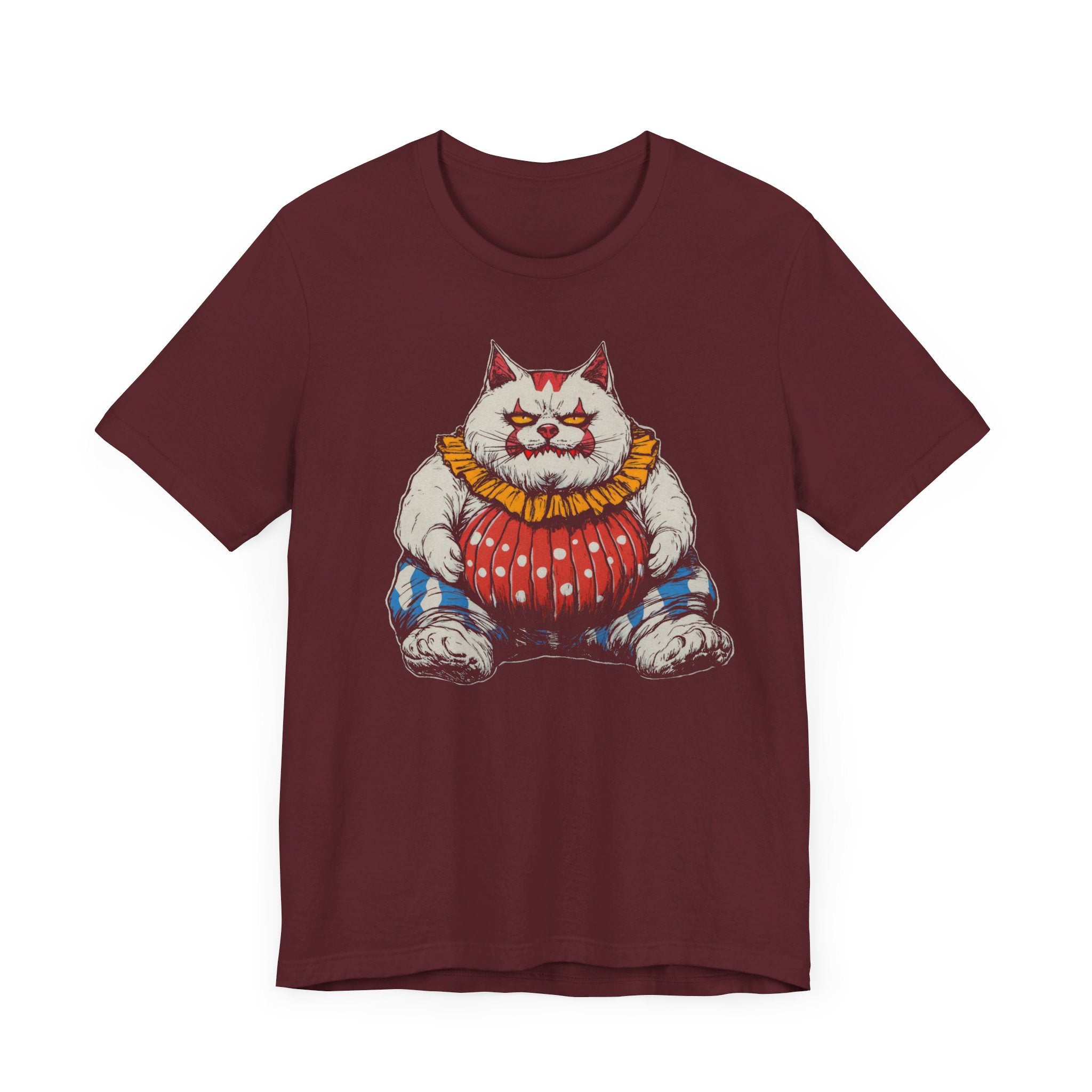 Clown Cat T-Shirt - Playful White Cat in Colorful Costume