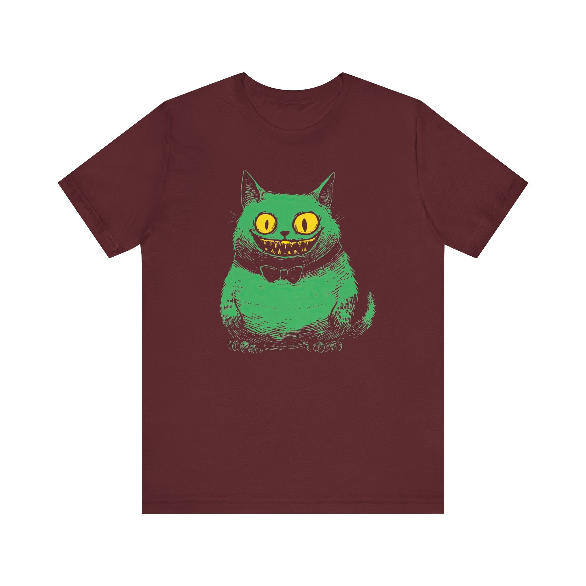Cheshire Cat T-Shirt - Creepy Green Grinning Cat Design