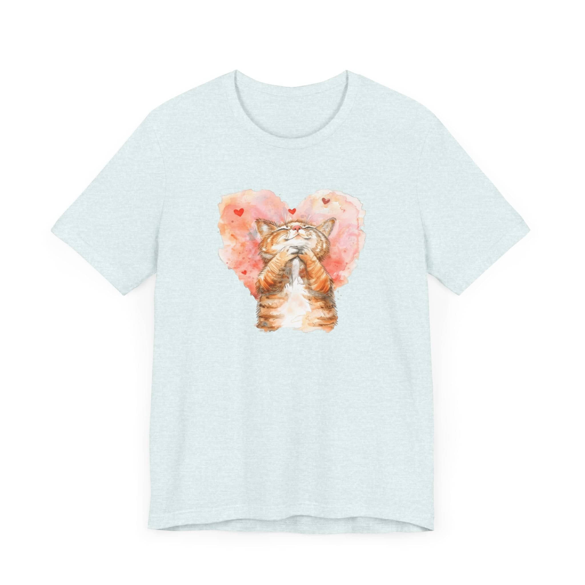 Love Whiskers Tee - Watercolor Heart & Cat T-Shirt