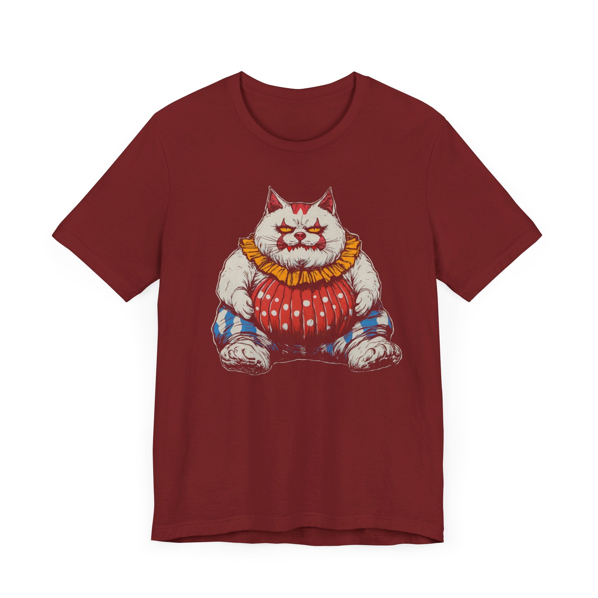 Clown Cat T-Shirt - Playful White Cat in Colorful Costume