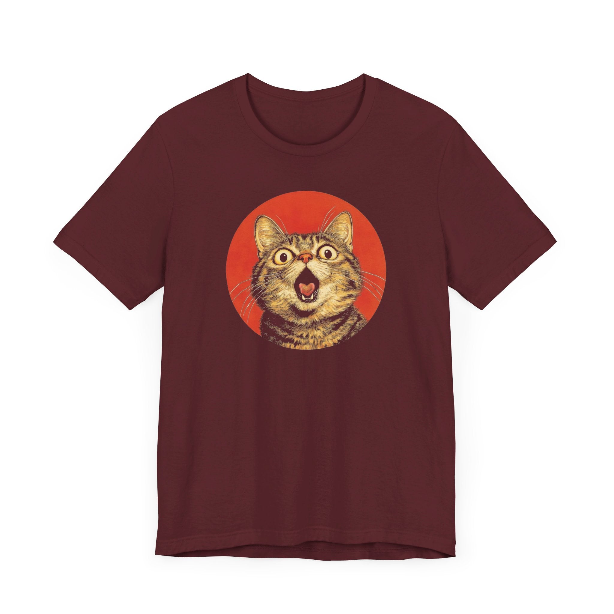 Surprised Cat Graphic Tee – Bold Vintage Style Cat Lover Shirt
