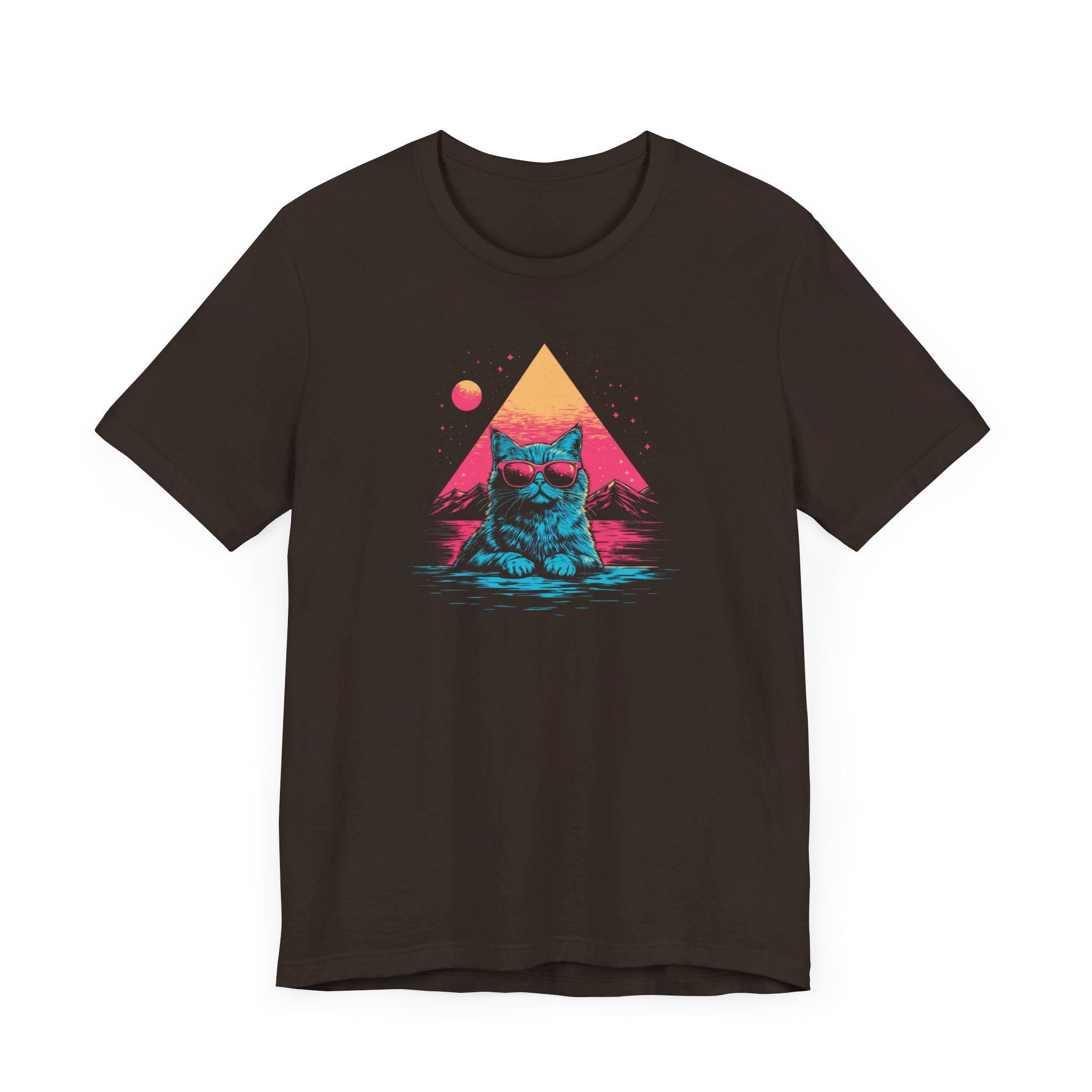 Retro Sunset Cat Graphic Tee – Cool Neon Vibes Cat Lover Shirt