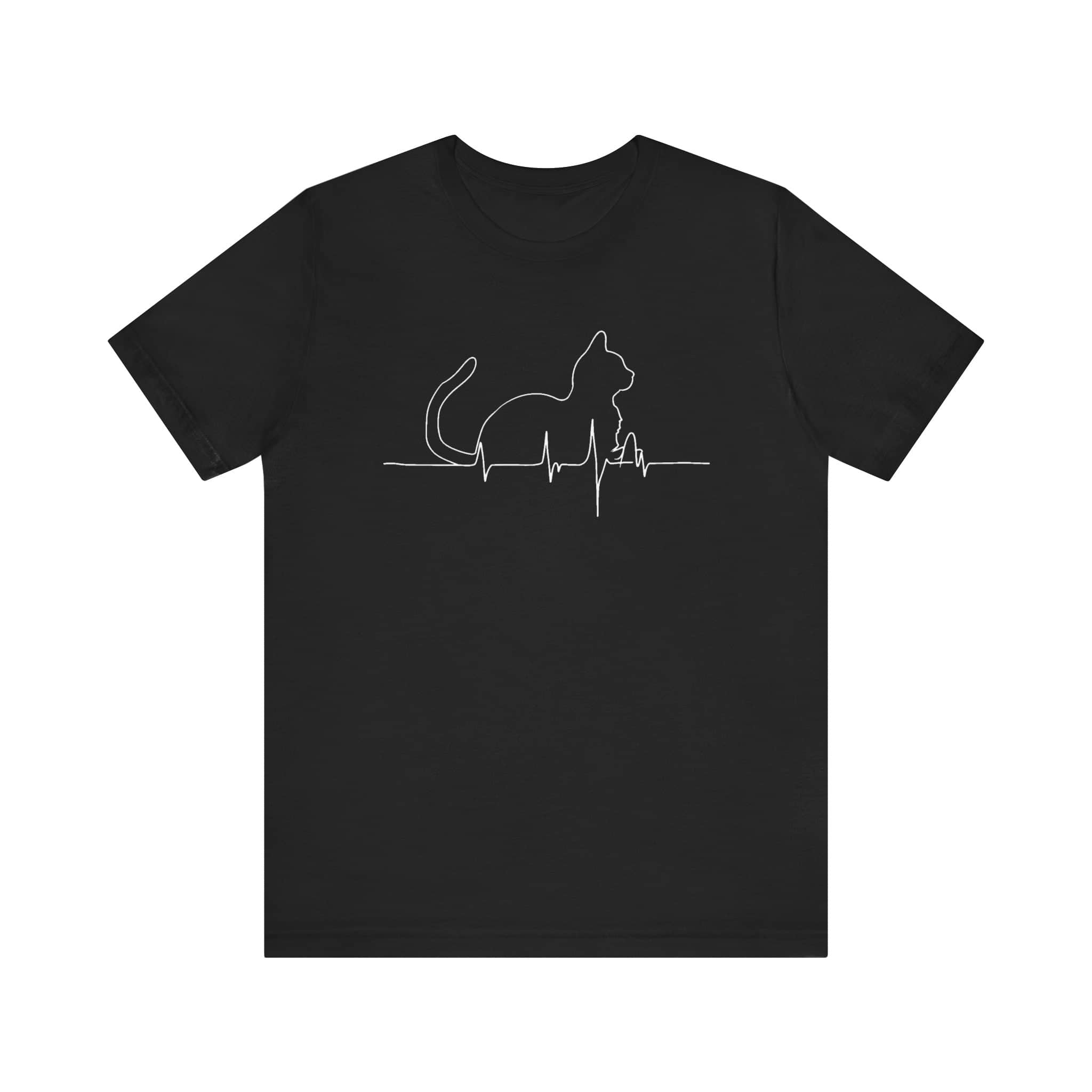 Cat Heartbeat Line Art Shirt Minimalist Cat Lover Gift