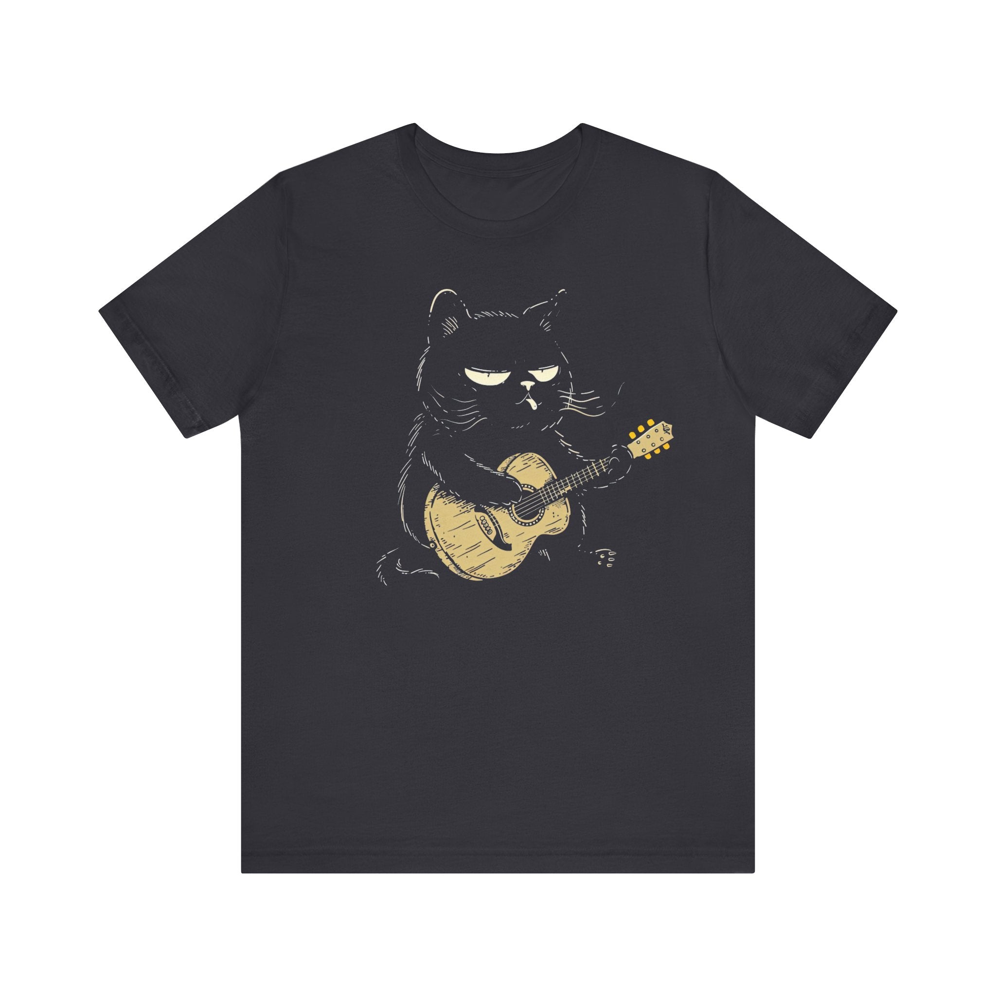 Grumpy Guitar Cat T-Shirt - Cool Cat Playing Guitar Design