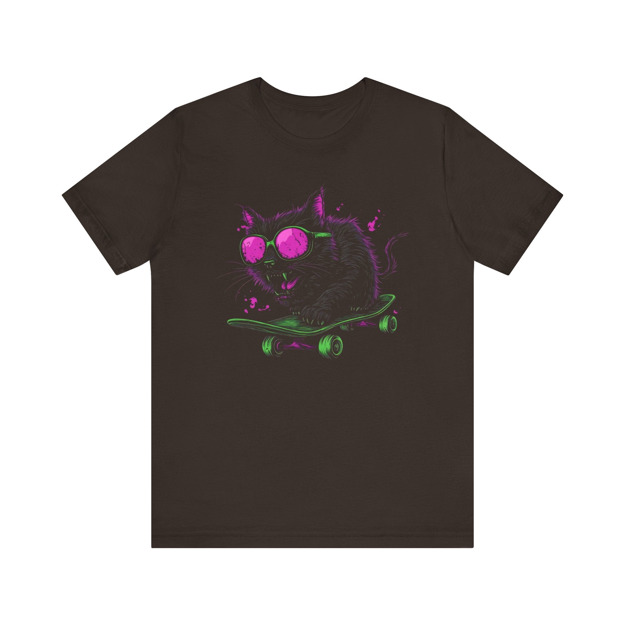 Cool Cat on Skateboard T-Shirt Neon Sunglasses Design