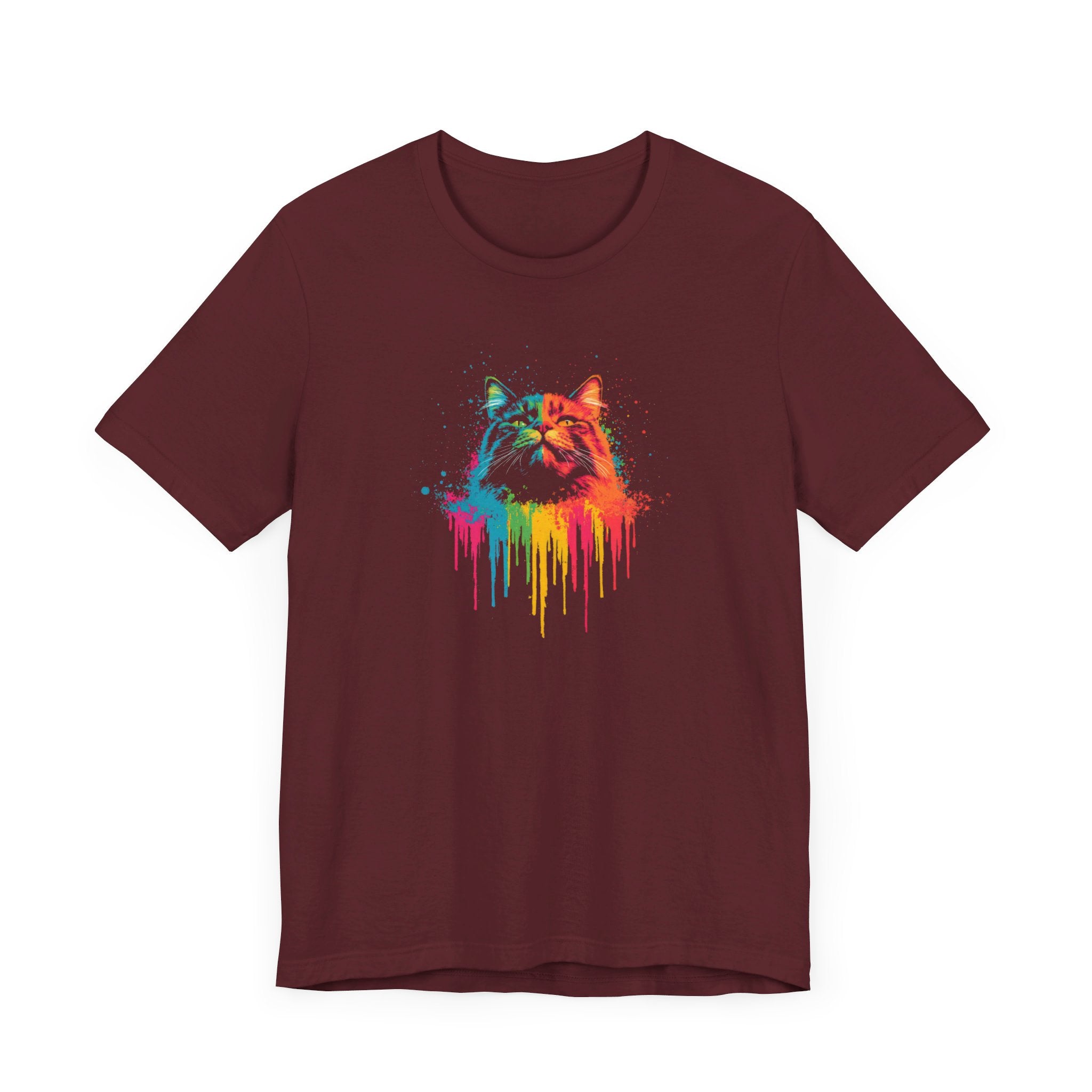 Colorful Dripping Cat T-Shirt - Vibrant Feline Art Tee