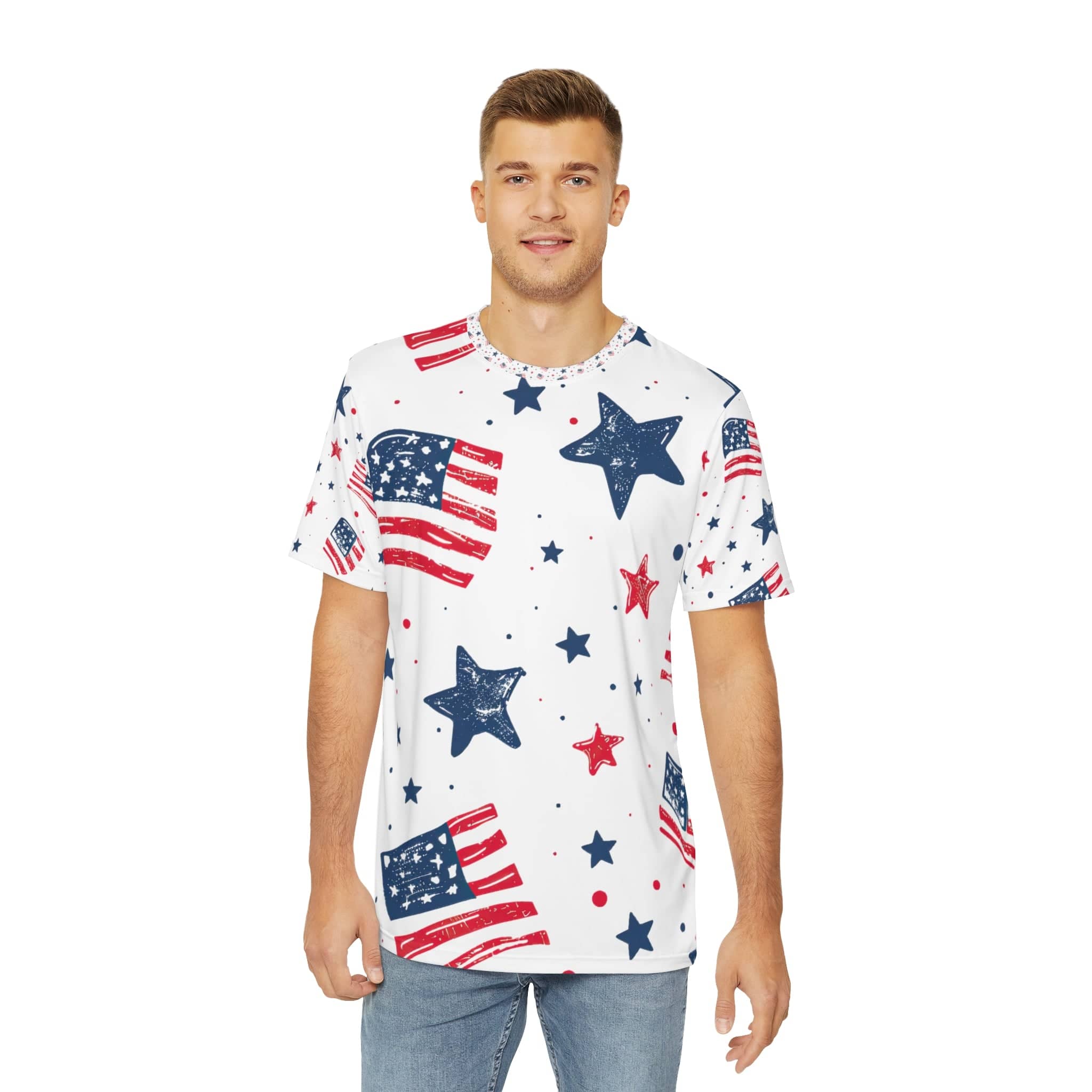 Patriotic Stars and Stripes Men's Tee Men's Polyester Tee (AOP)