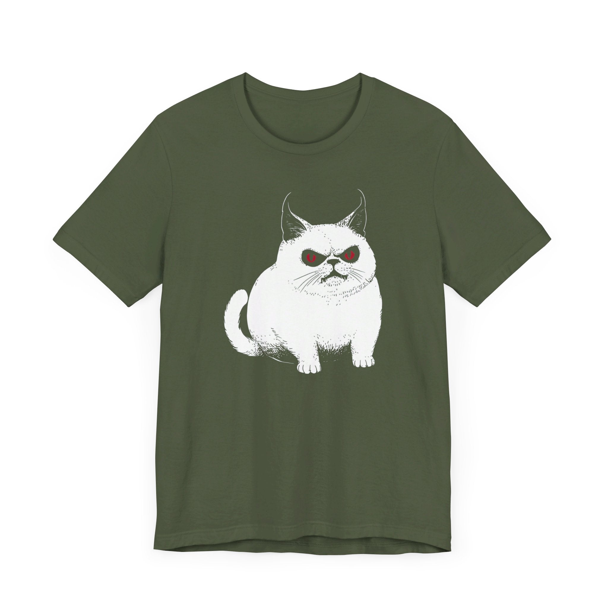 Grumpy White Cat T-Shirt with Red Eyes - Cute and Sassy Design