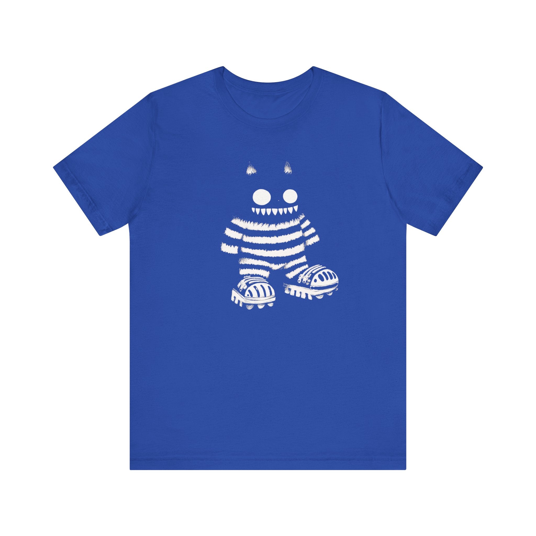 Striped Cat Monster Graphic Tee – Playful and Edgy Creature Design Shirt