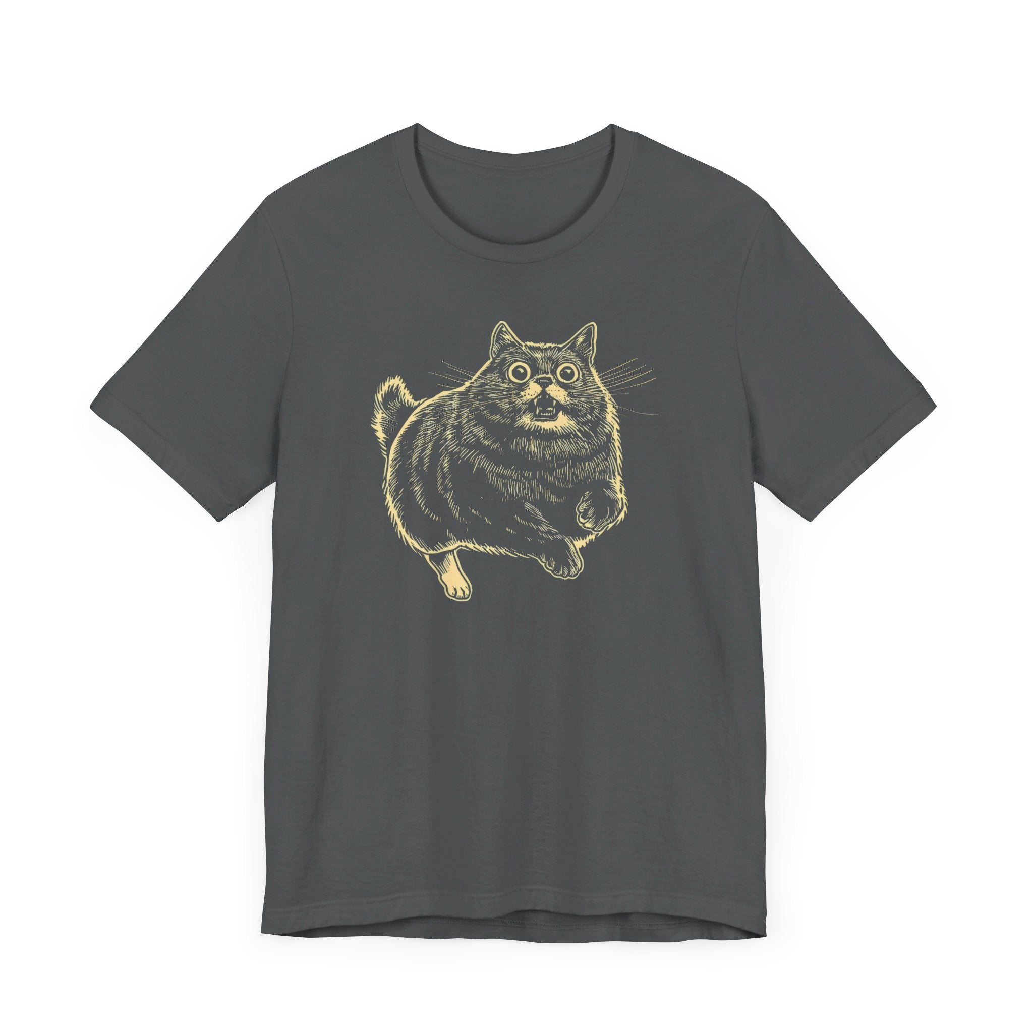 Surprised Cat in Action T-Shirt – Quirky Cat Lover’s Tee