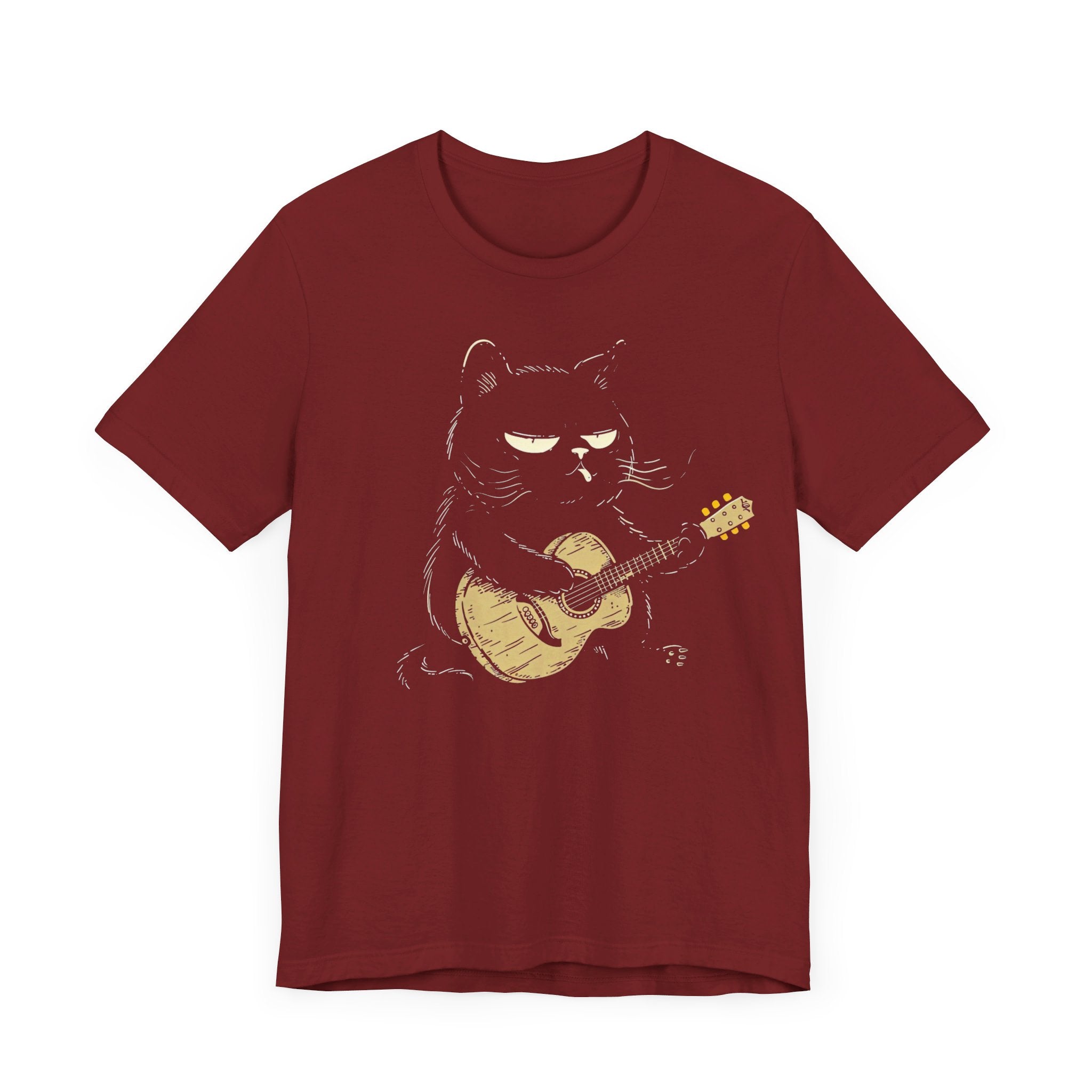 Grumpy Guitar Cat T-Shirt - Cool Cat Playing Guitar Design